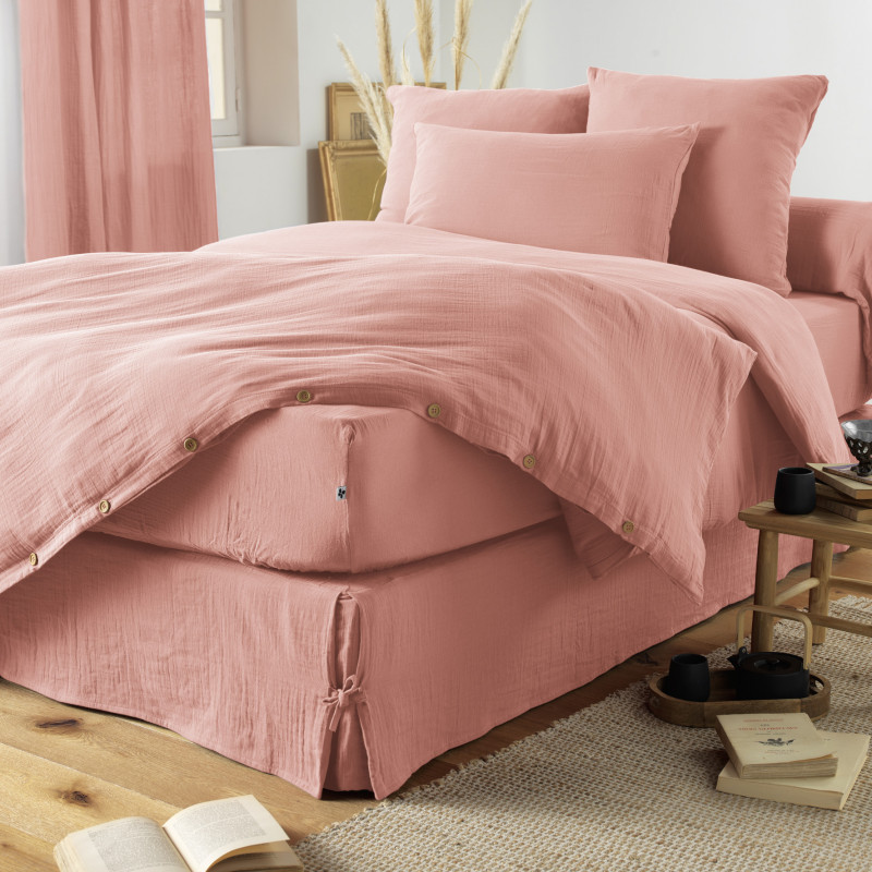 "Duvet cover set "Gaia" all sizes "cotton gauze"" L'EFFET PAPILLON Pink