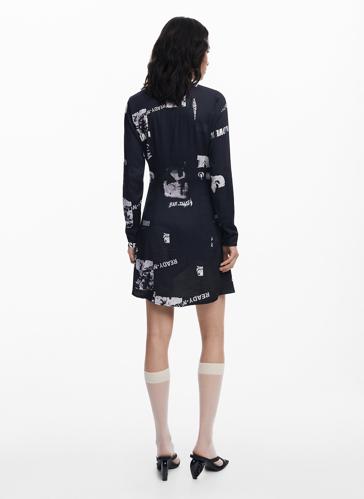 Robe courte col rond imprimée DESIGUAL Noir