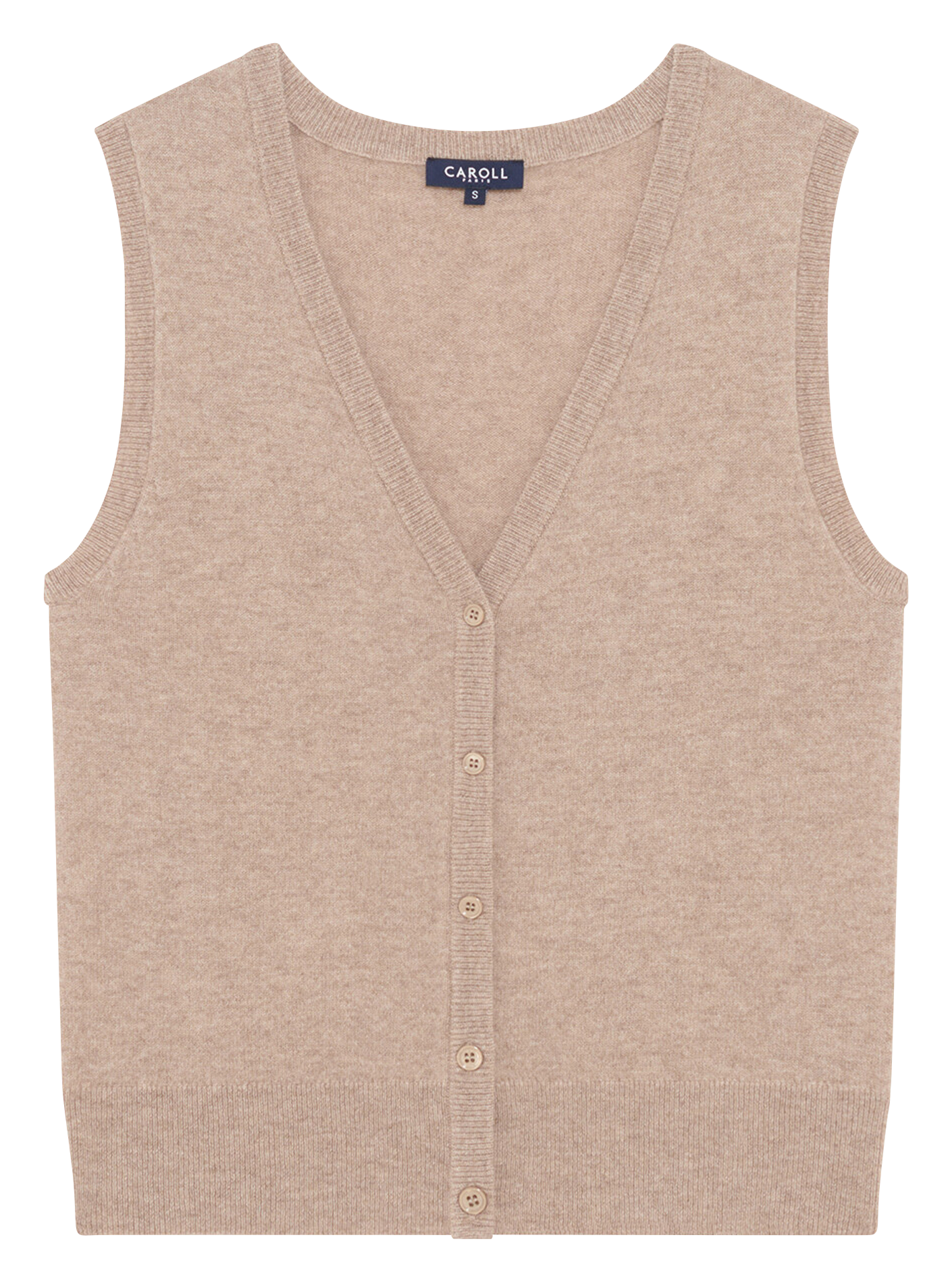 Gilet col V en laine mélangée CAROLL Brown