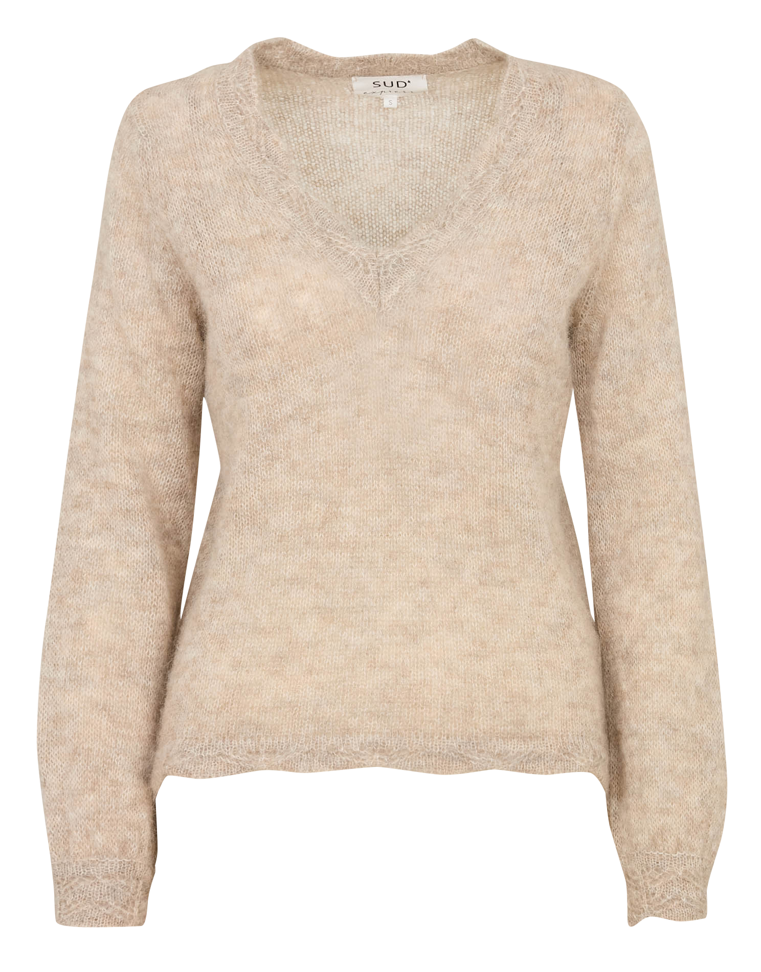 Pull droit col V en laine mélangée SUD EXPRESS Blanc