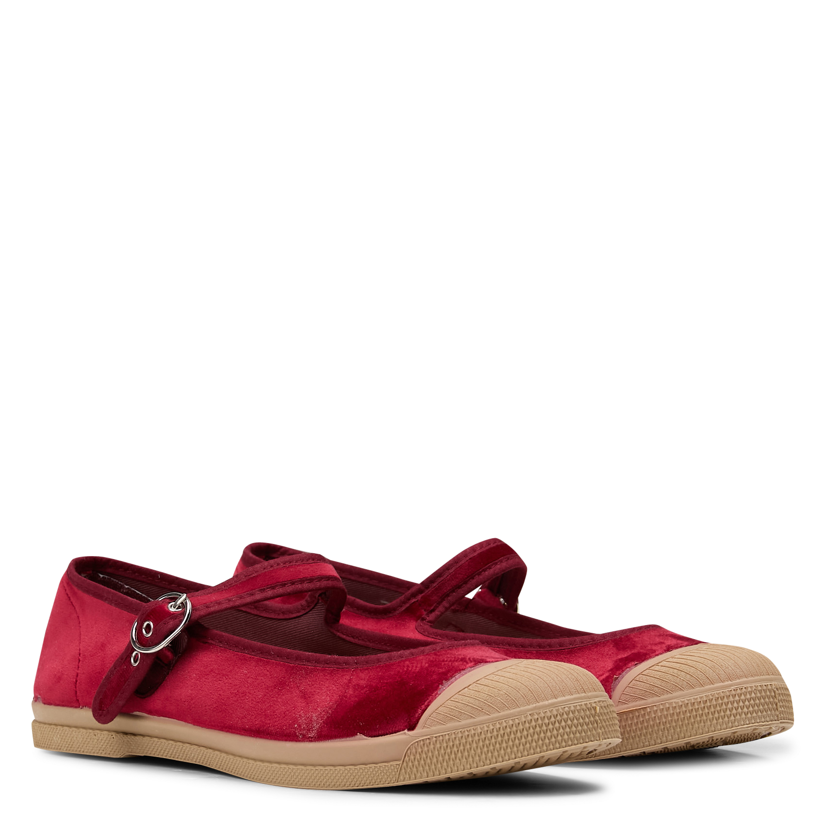Flat velvet ballet flats with ankle strap BENSIMON Plums