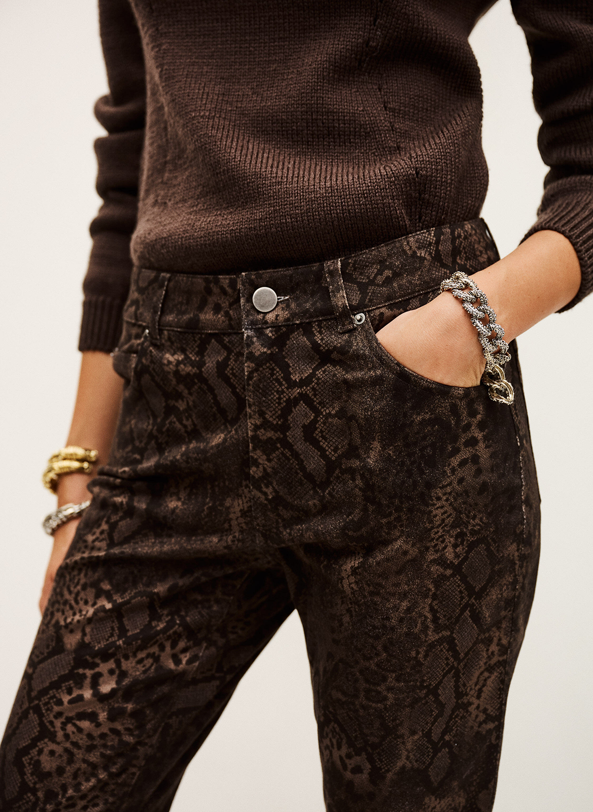 Jean droit motif python BA&SH Marron