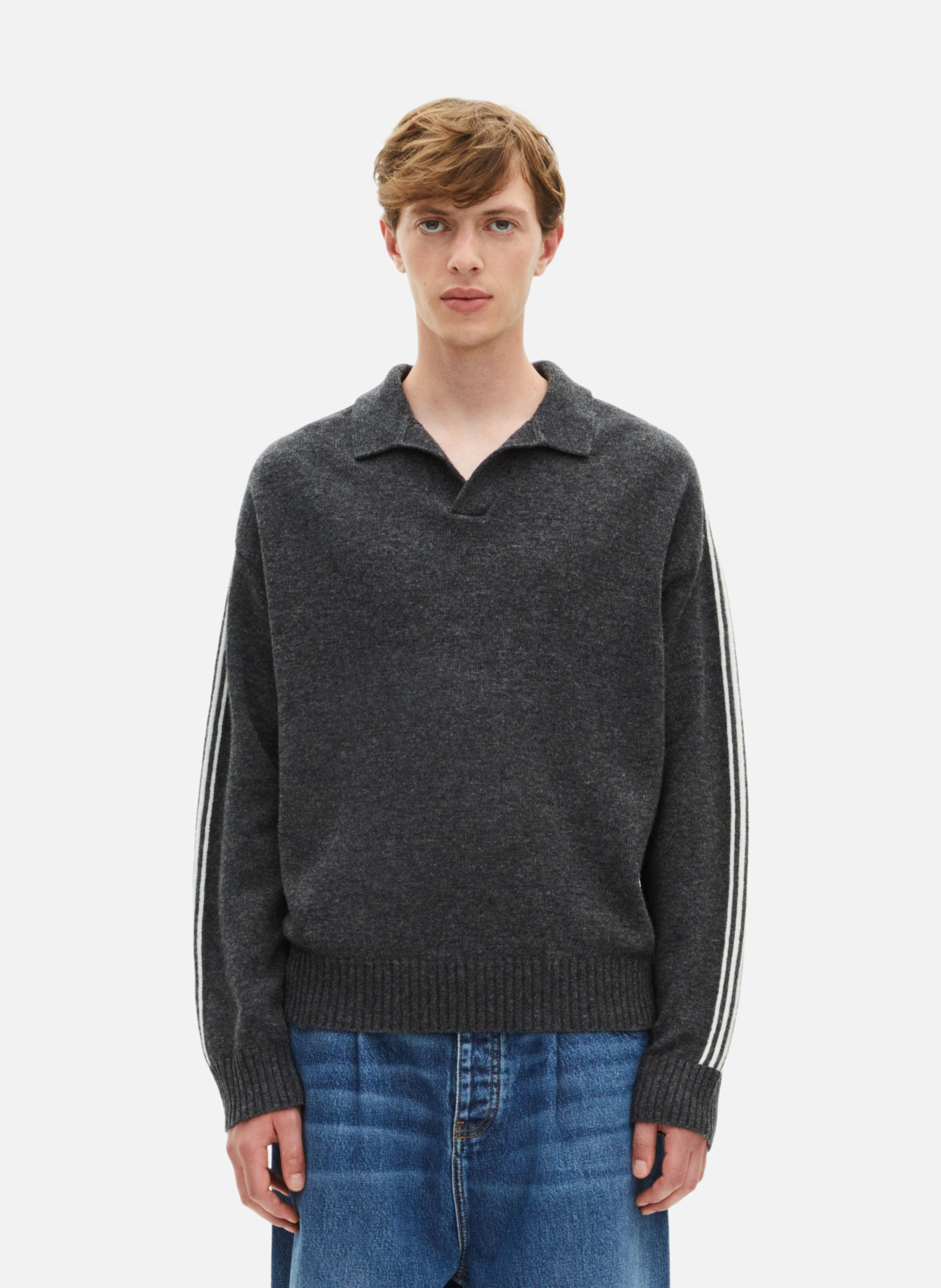 Polo sweater with contrasting stripes THE KOOPLES Grey