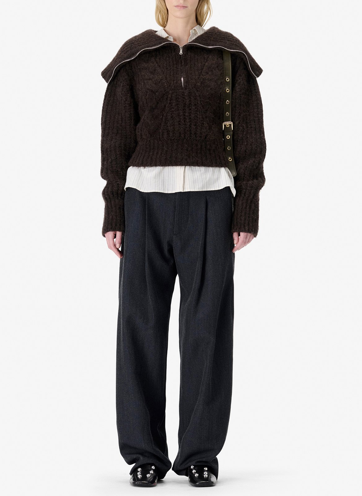 Pull col zippé en maille unie IRO Marron