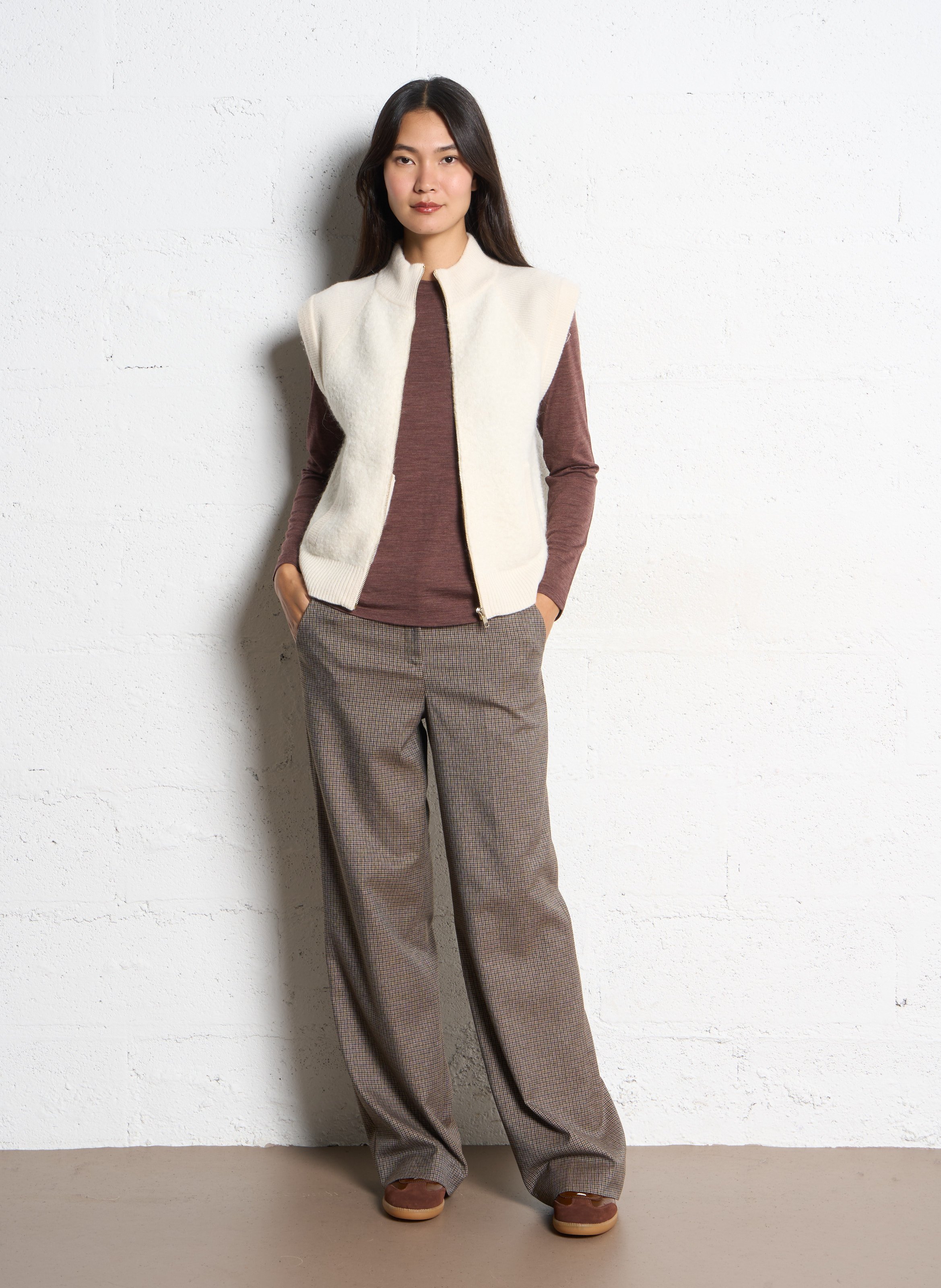 Round neck plain wool t-shirt MAISON 123 Purple