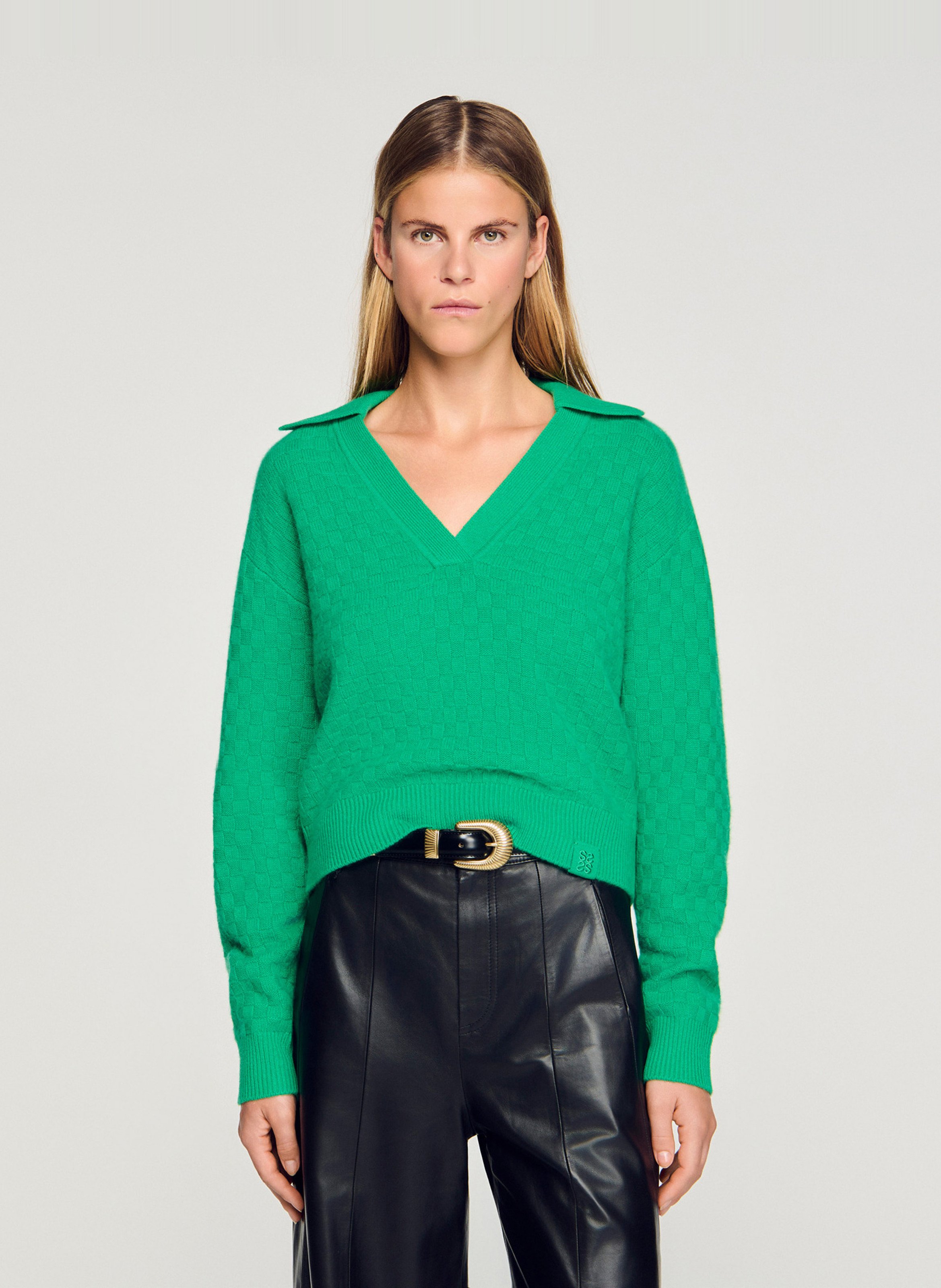 Pull col v en laine et en cachemire mélangés SANDRO