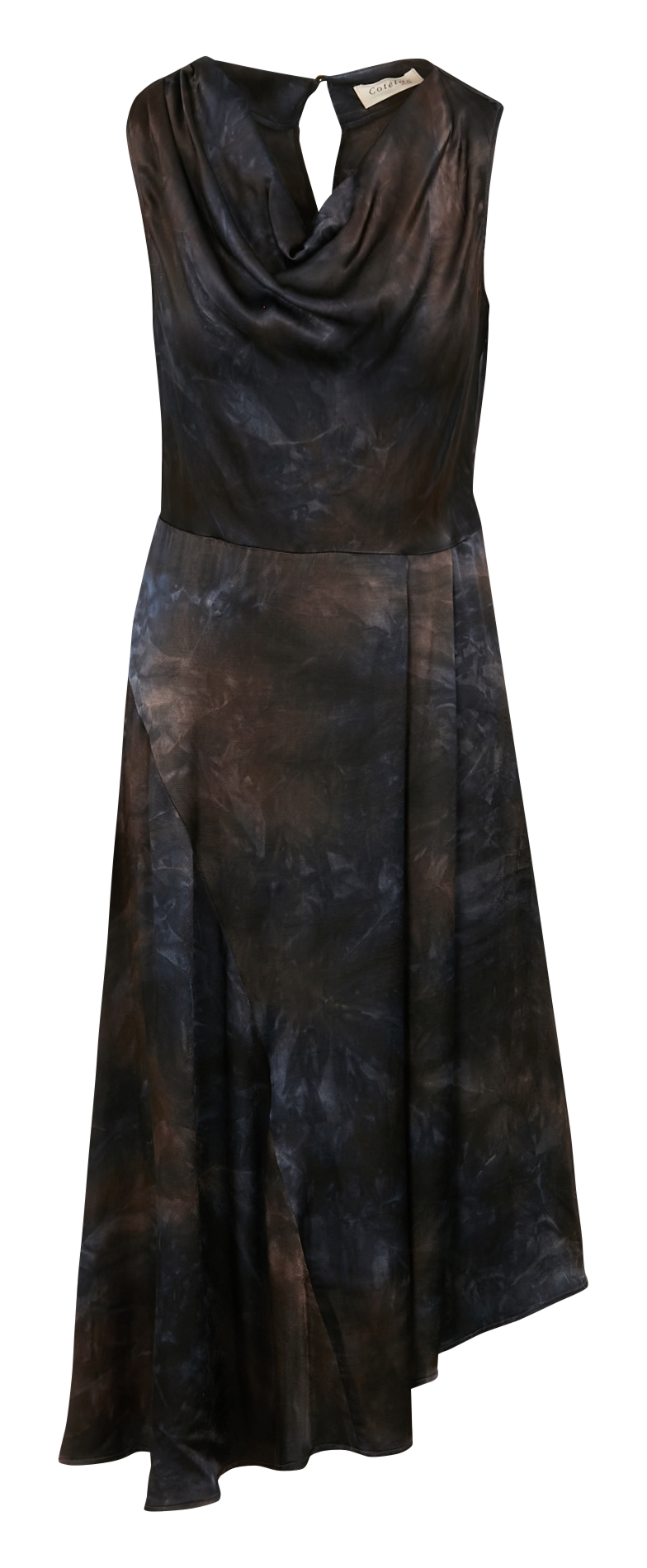 Bedrucktes ärmelloses Midi-Kleid mit Wasserfallausschnitt ACOTE Schwarz