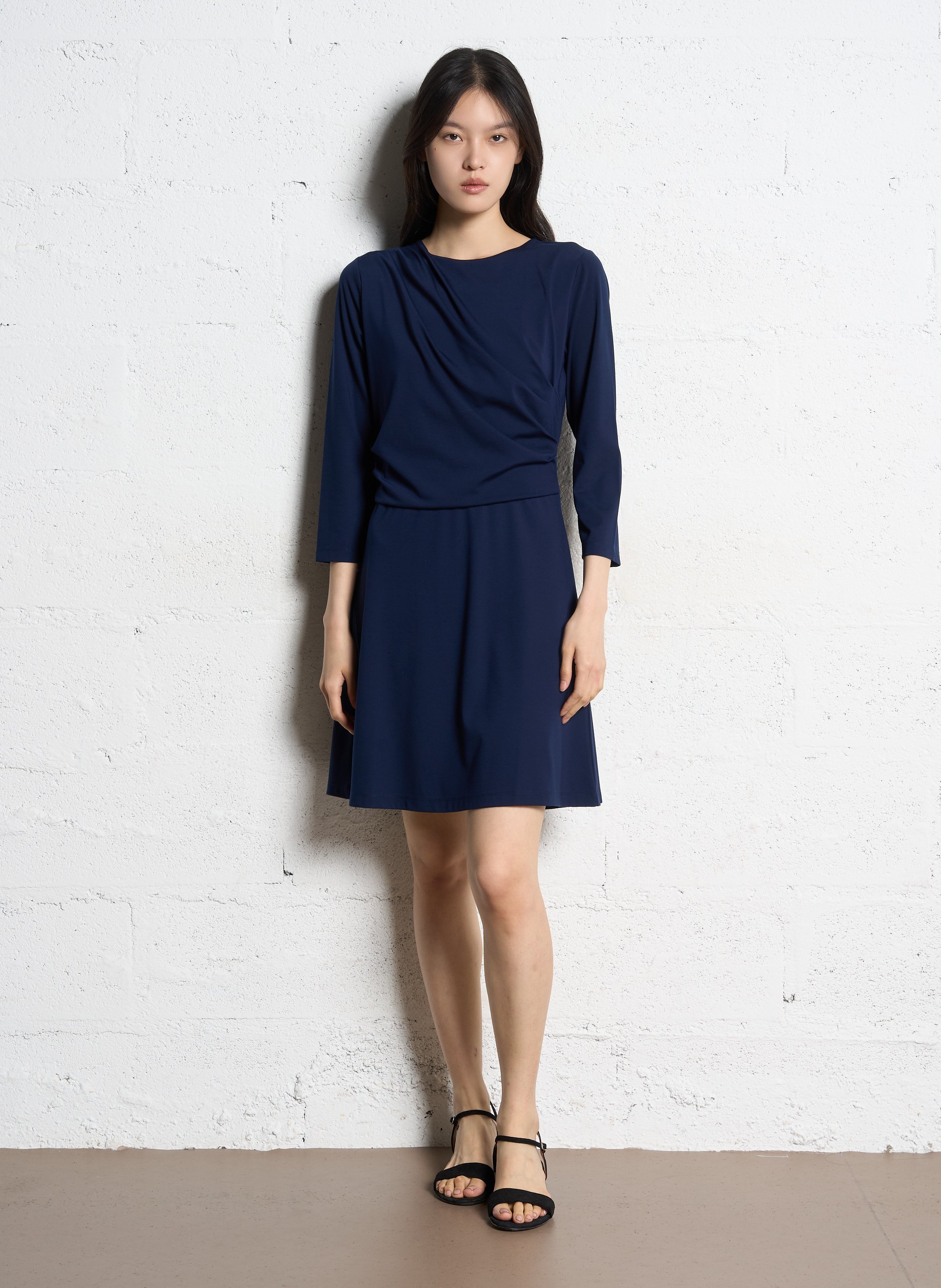 Robe courte fluide drapée unie ONE STEP Bleu