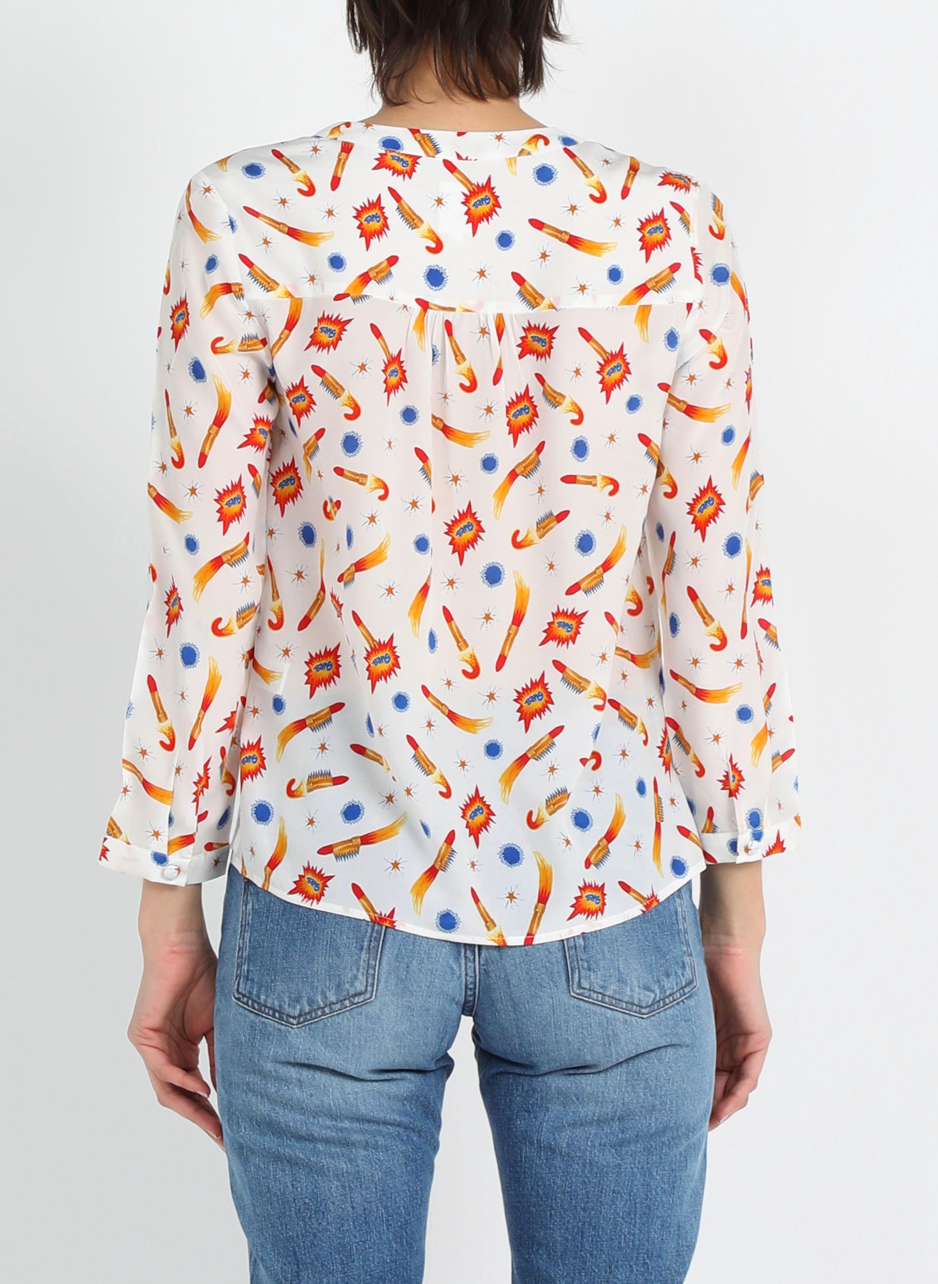 Top col tunisien imprimé en soie  SOI PARIS Blanc