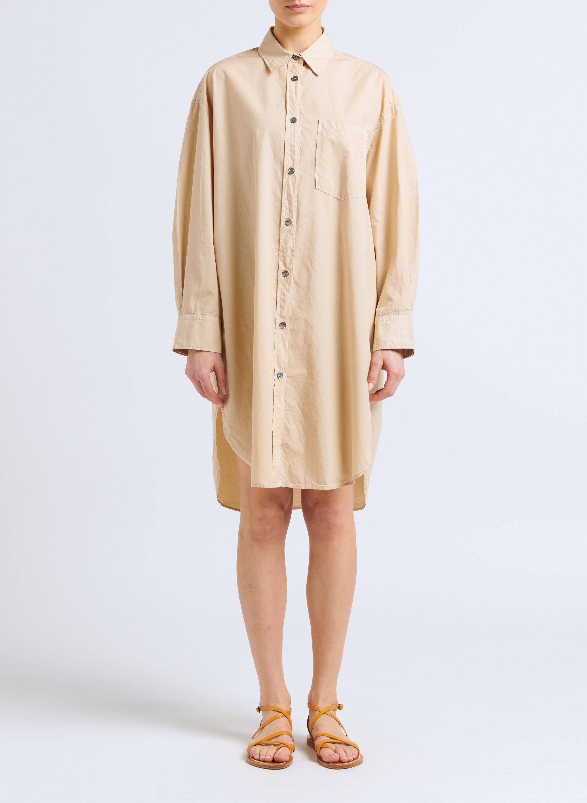 Short cotton shirt dress POMANDERE Beige