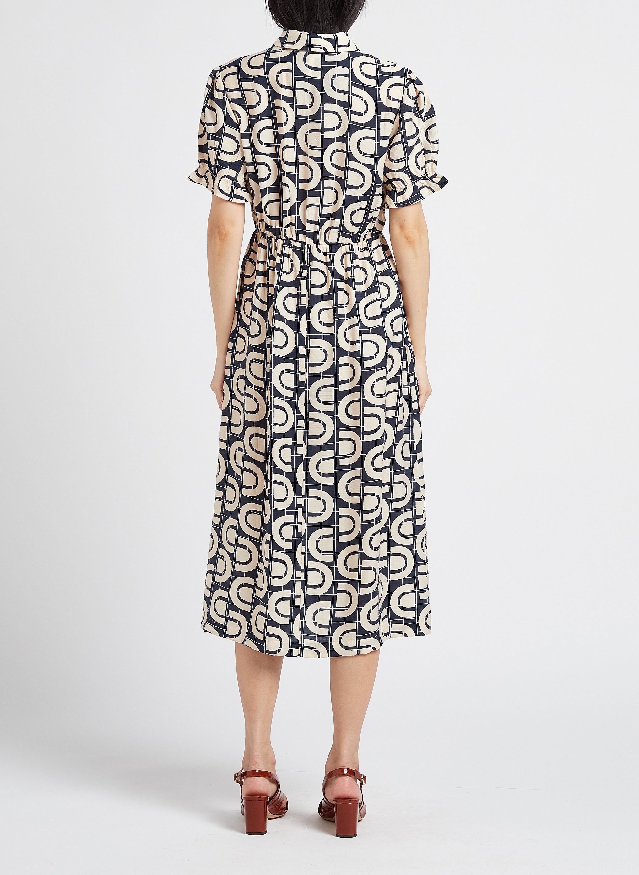 Robe midi imprimée col classique  OBJECT Bleu