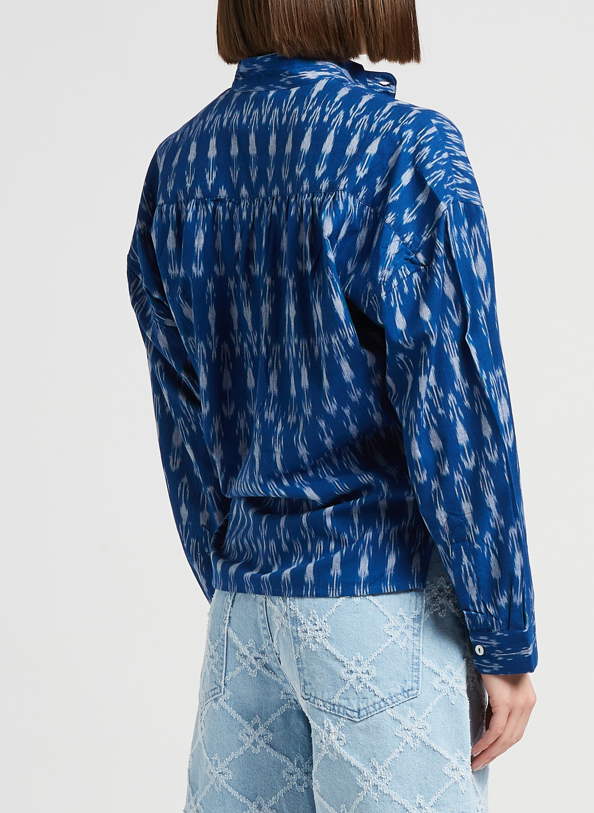 Top col montant imprimé en coton V DE VINSTER Bleu