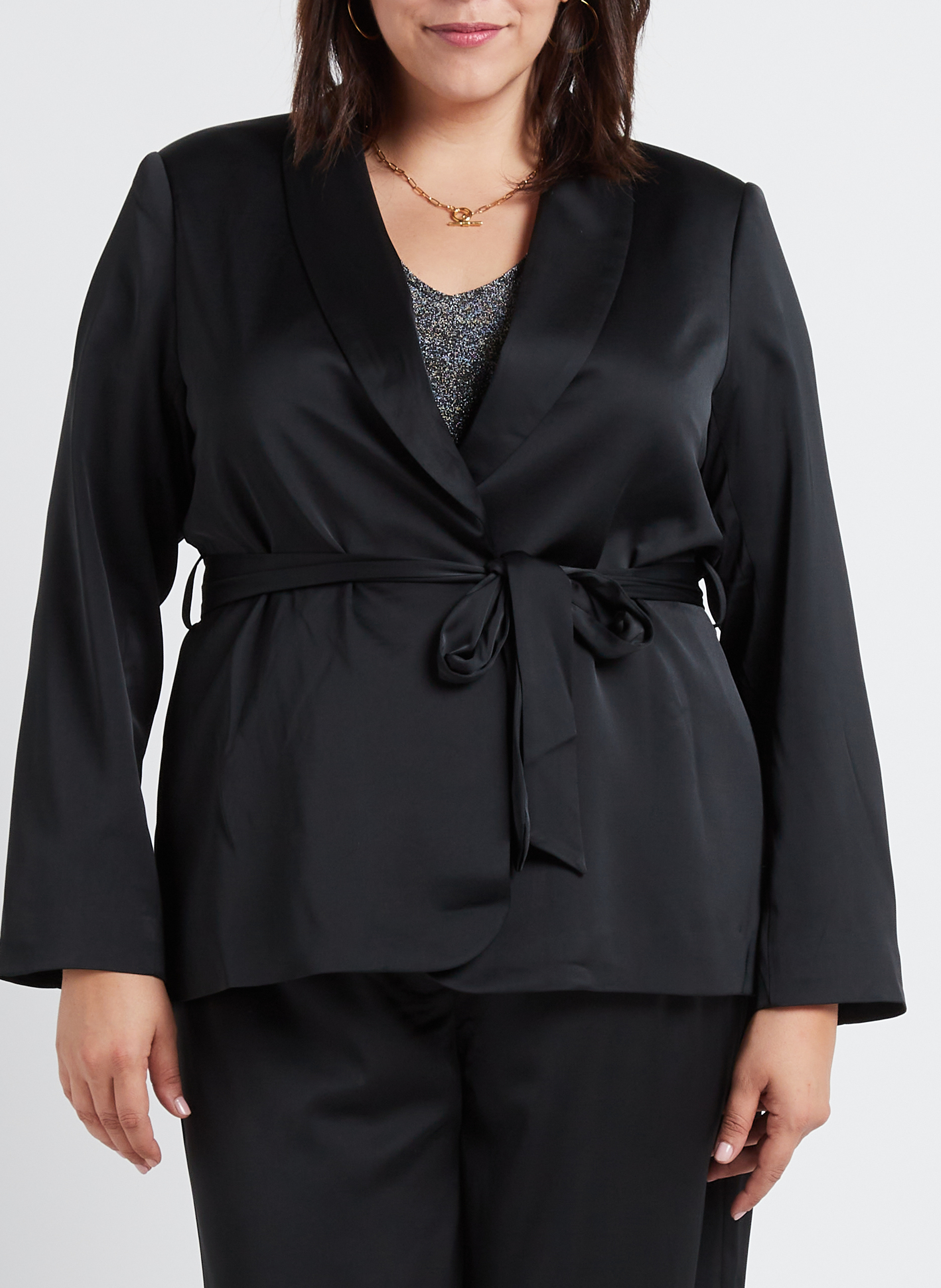 Satijnachtig jasje met reverskraag EVOKED Zwart