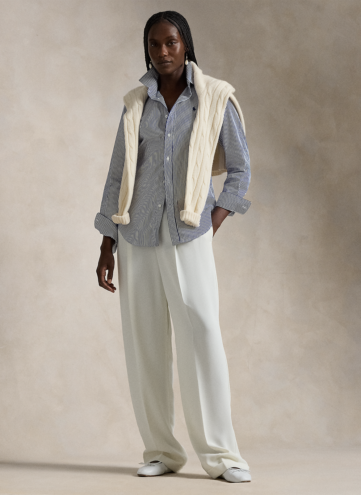 Gestreepte, katoenen blouse met klassieke kraag POLO RALPH LAUREN Blauw