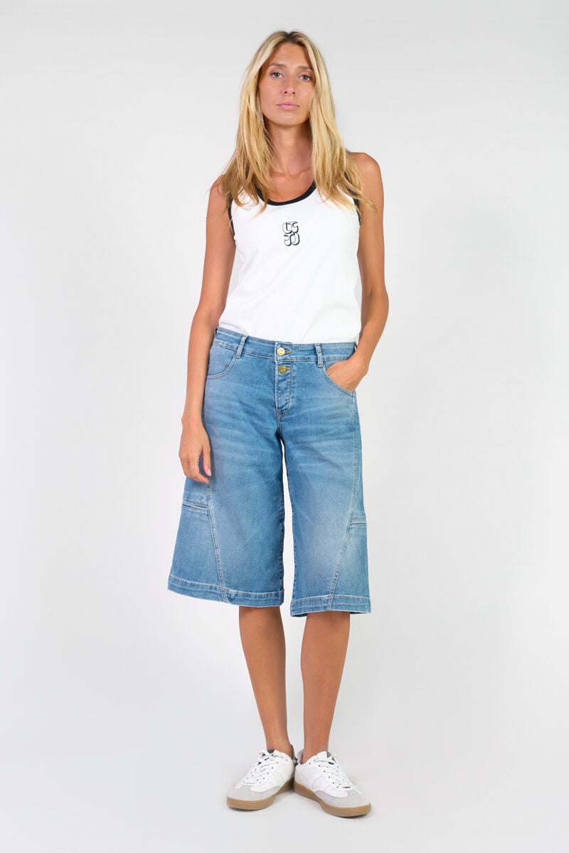 Bermuda pantacourt en jeans LE TEMPS DES CERISES Bleu