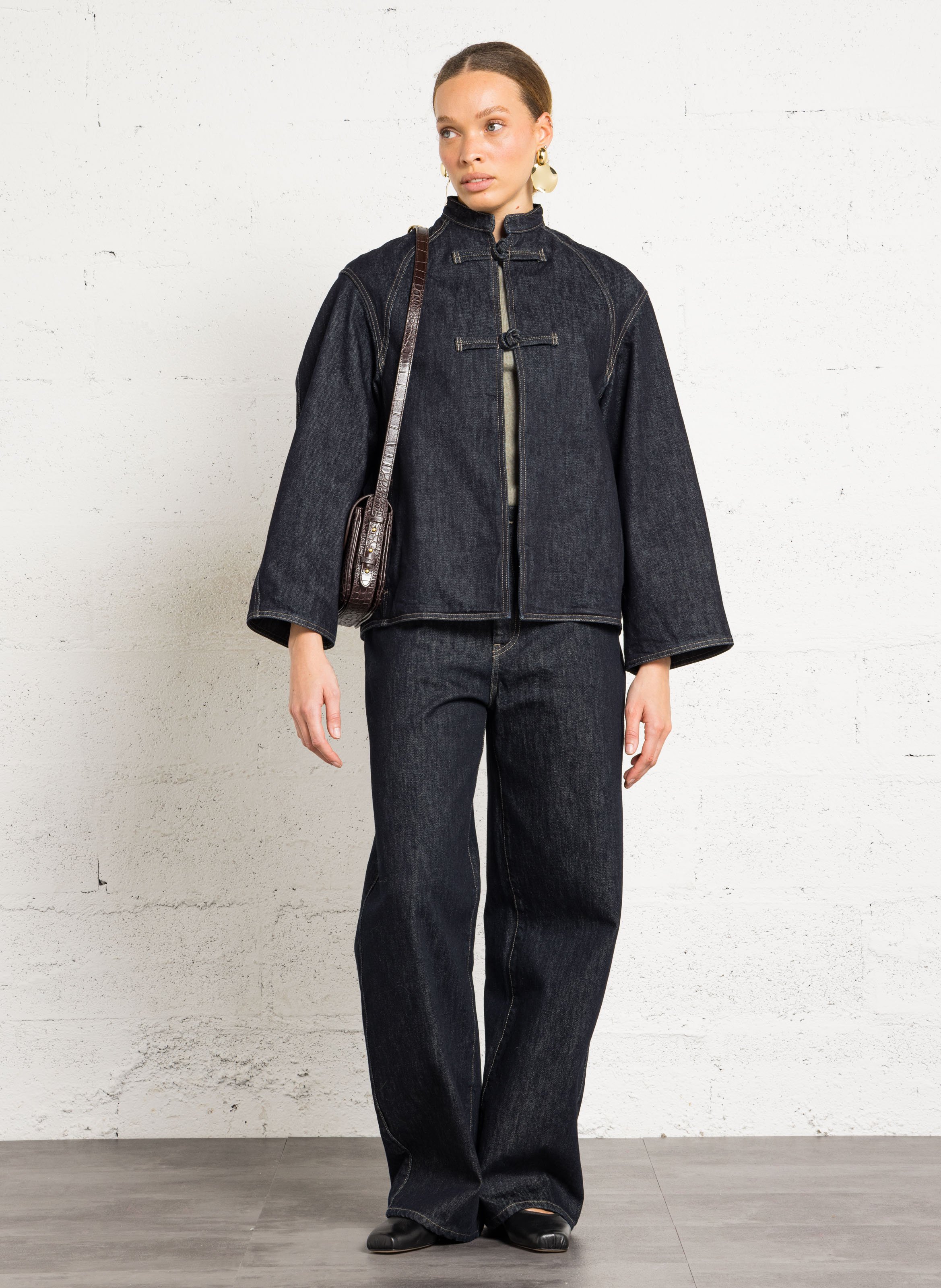 Oversized round neck raw denim jacket SOEUR Blue