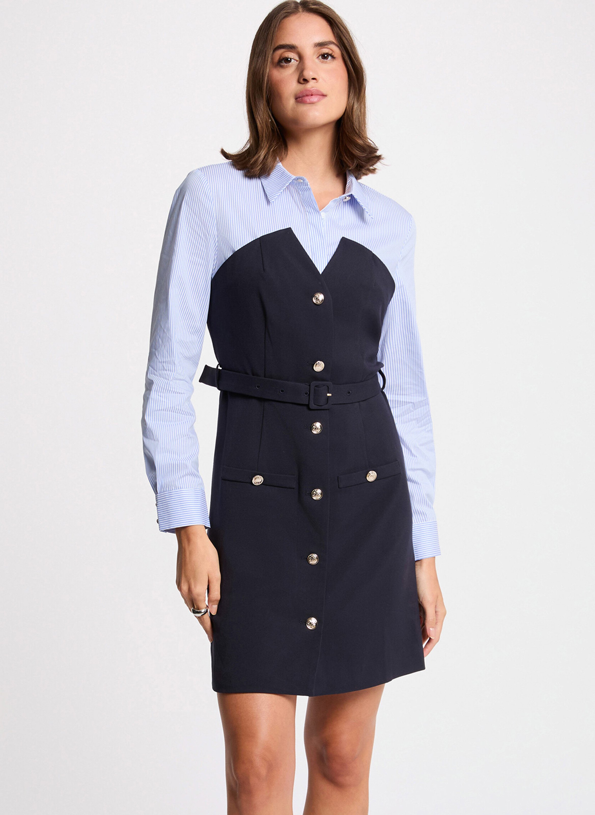 Robe courte chemise ceinturée  MORGAN Bleu