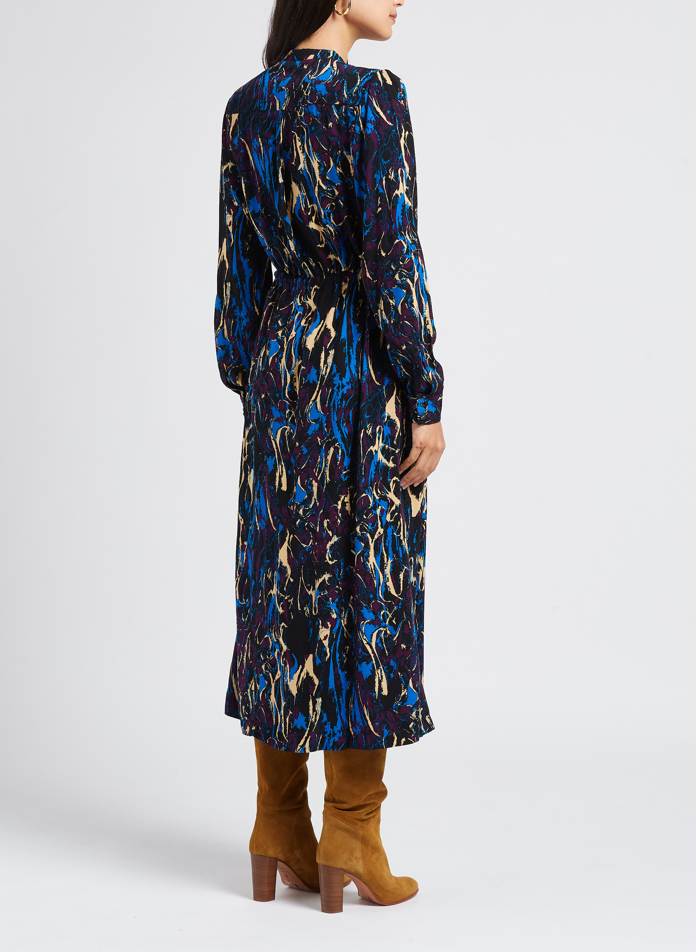 Long printed round-neck dress VILA Black