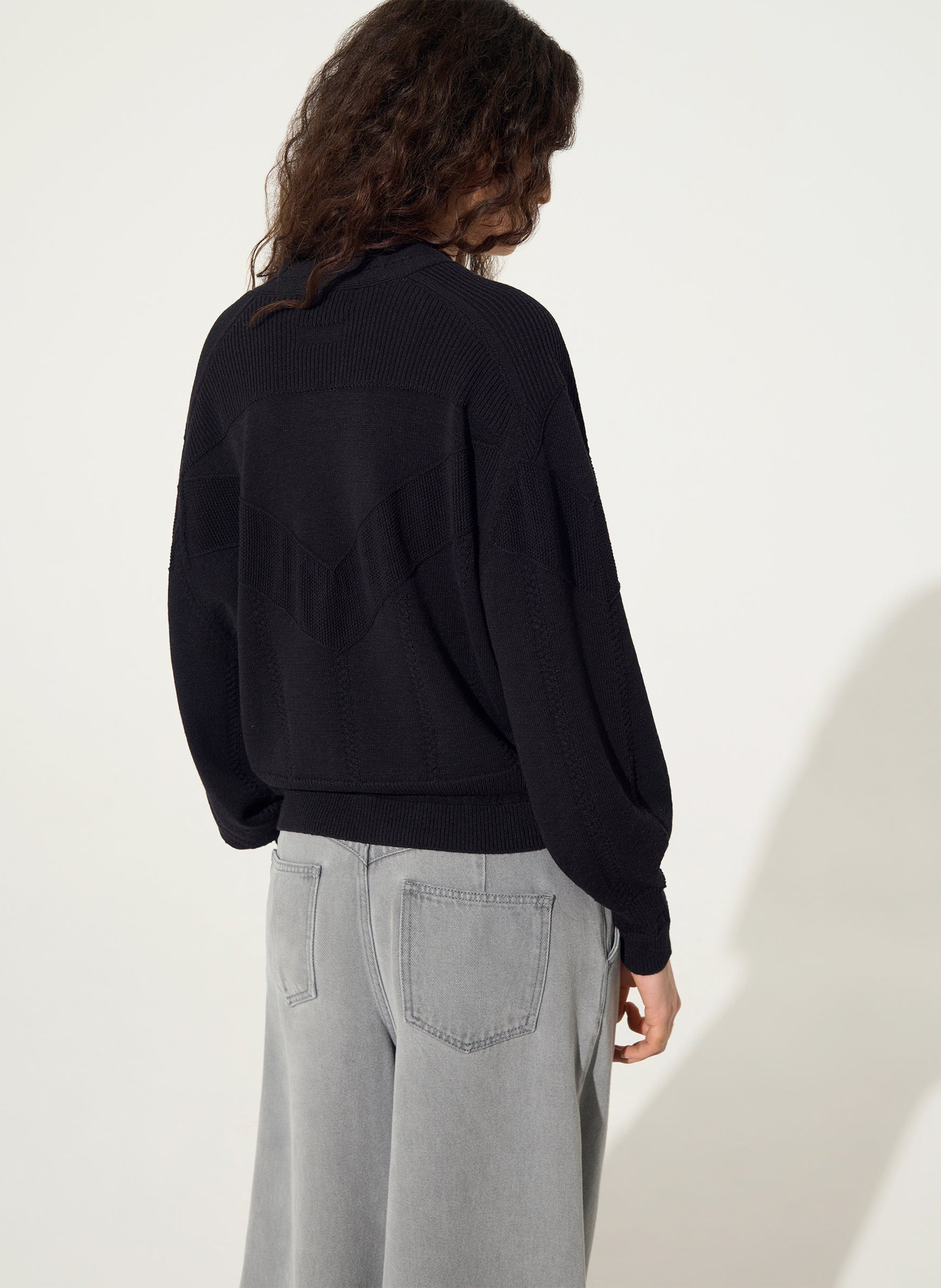 Gilet col V boutonné en maille unie COTELAC Noir