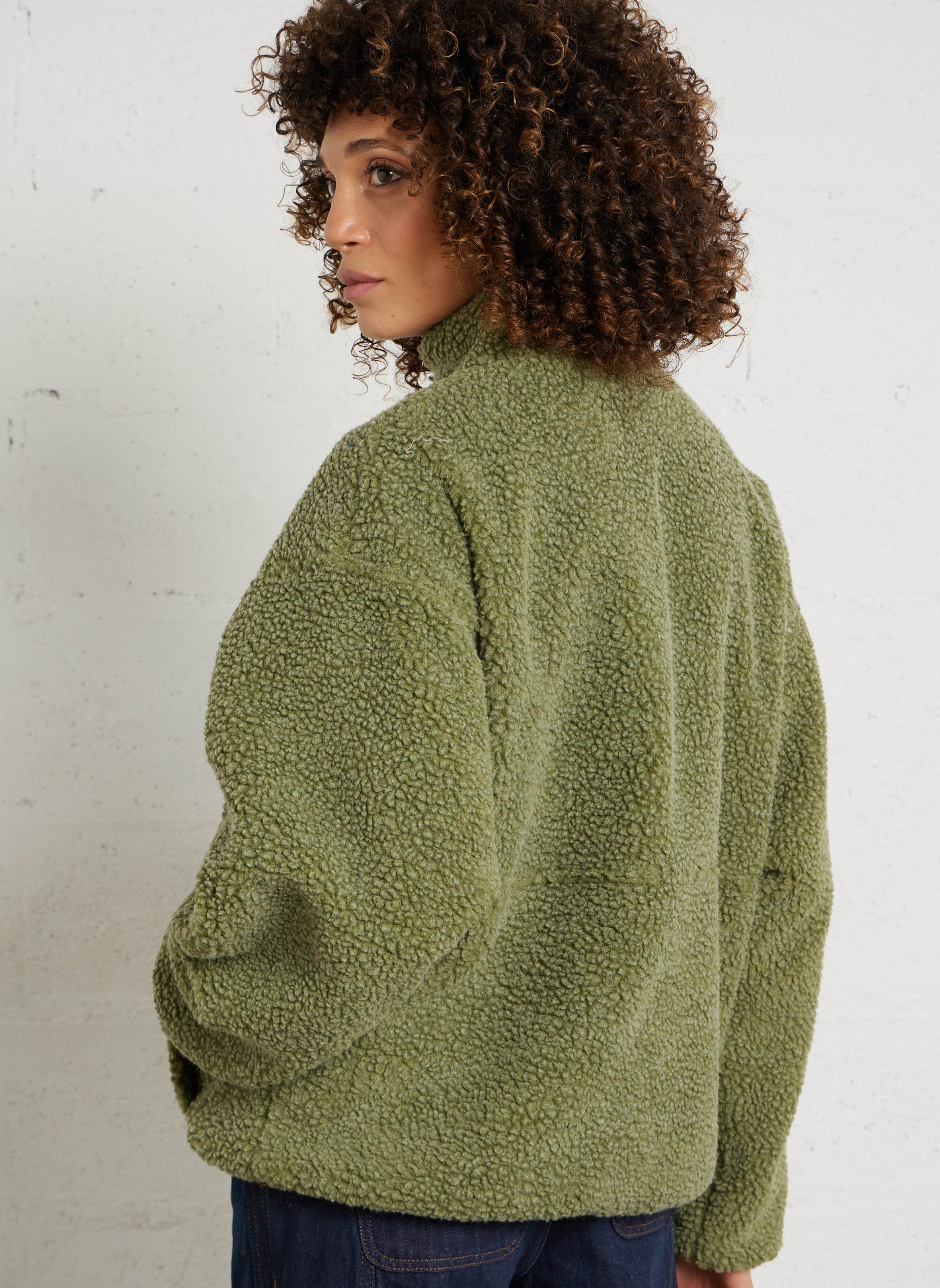 Veste ample zippée à col montant polaire AMERICAN VINTAGE Vert