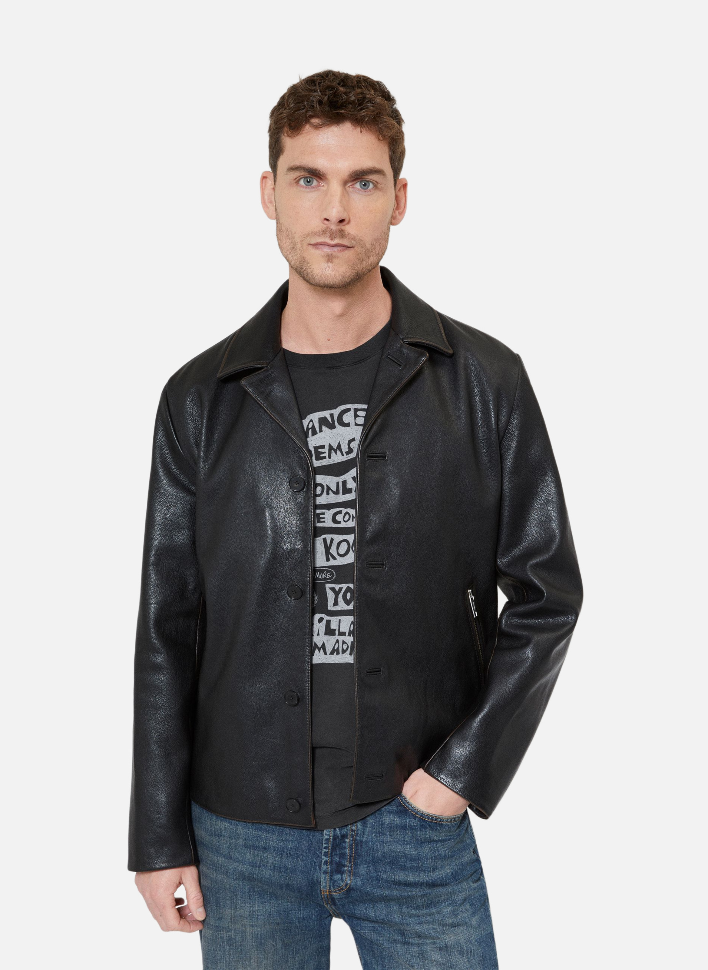 Leather jacket with tailored collar THE KOOPLES Black