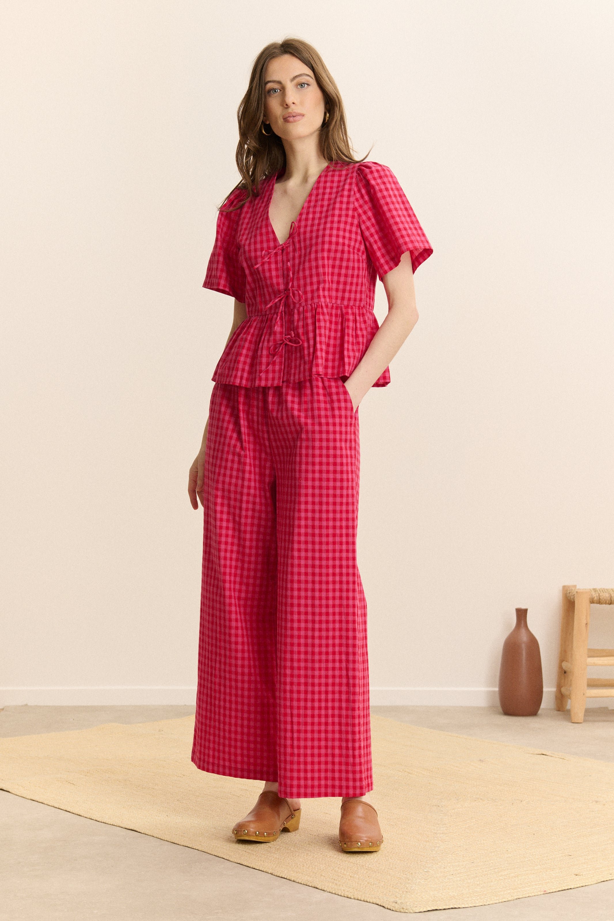 Elasticated checkered pants GARANCE PARIS Pink