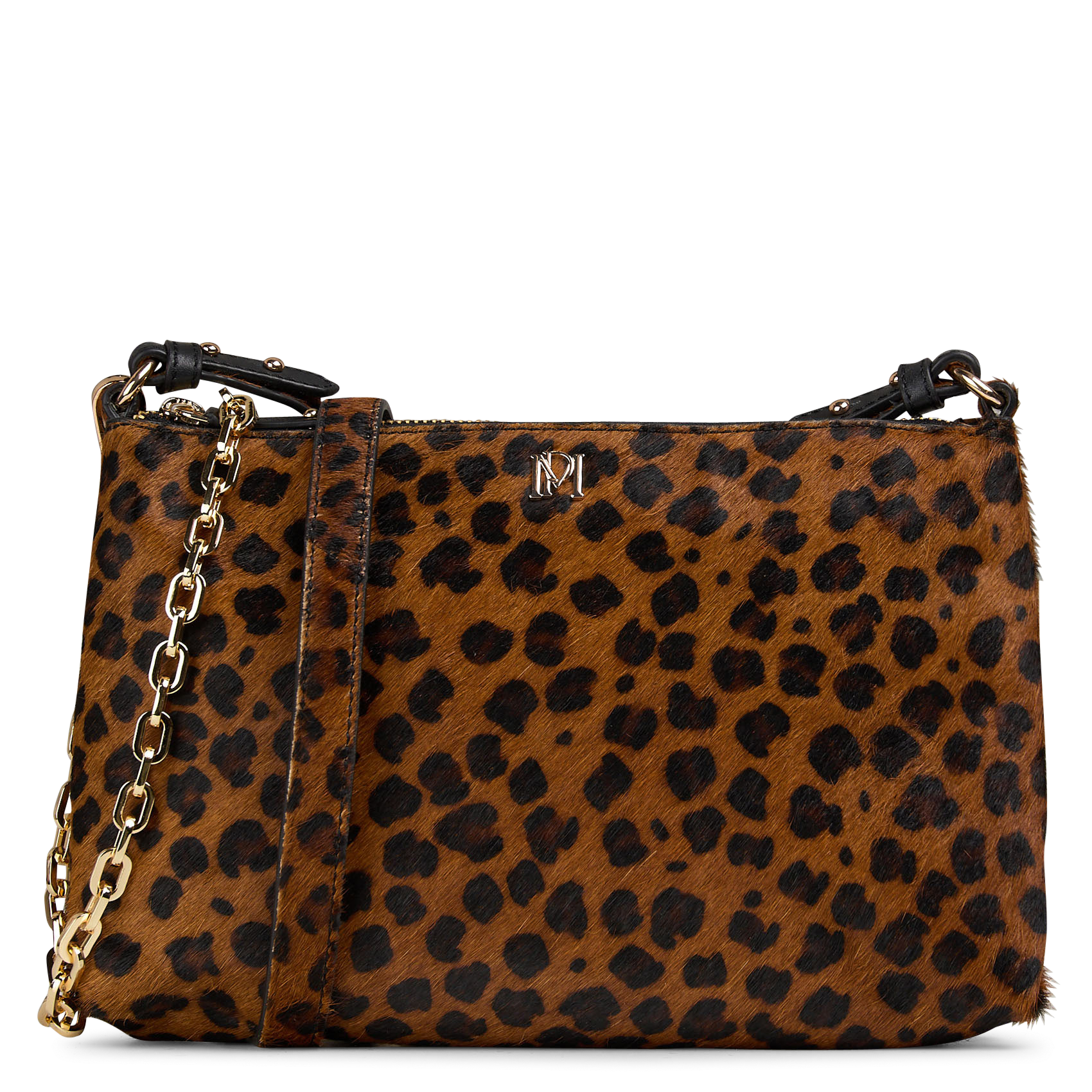 Leopard fur shoulder bag in leather PETITE MENDIGOTE Multicolored