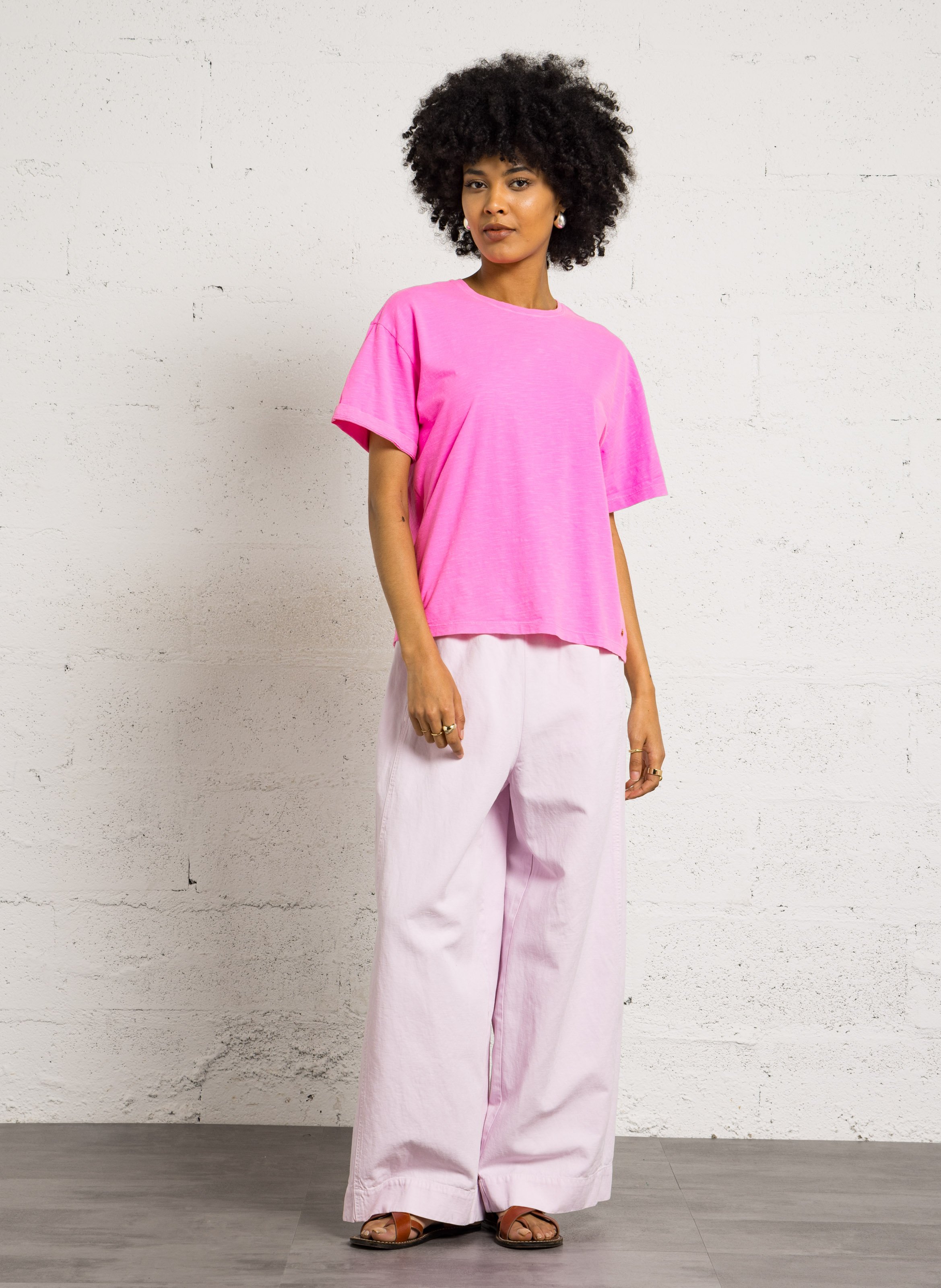 Hoch taillierte elastische Hose uni AMERICAN VINTAGE Rosa