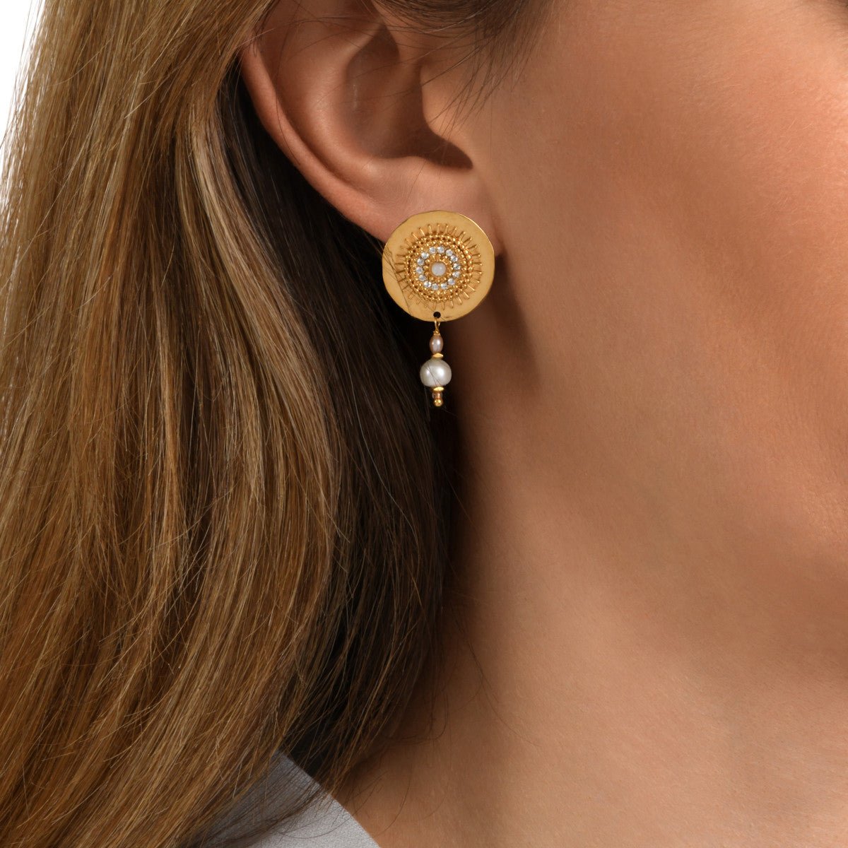 Fine gold-plated earrings SATELLITE PARIS White