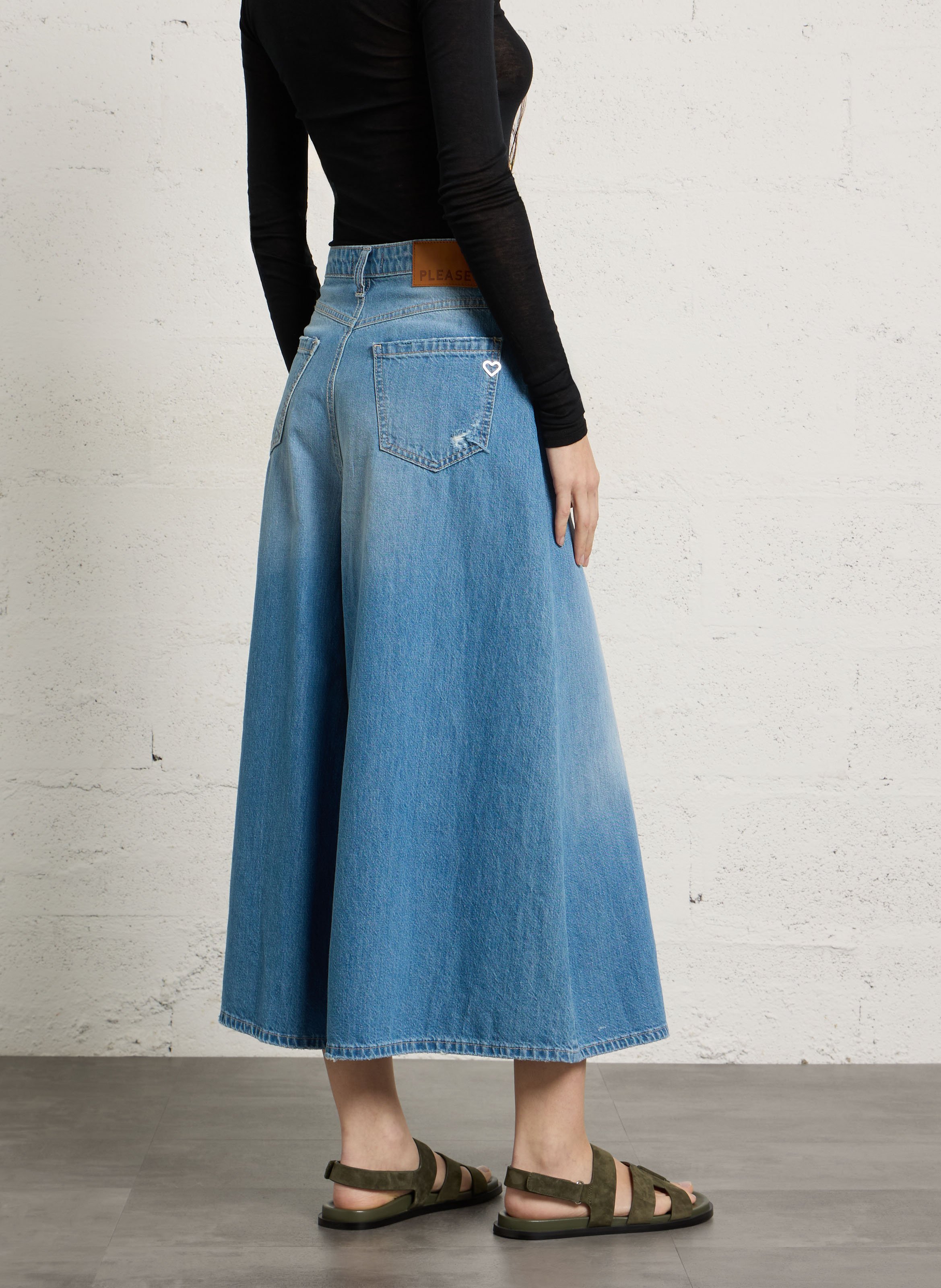 Weite Baumwoll-Culotte-Hose PLEASE Blau