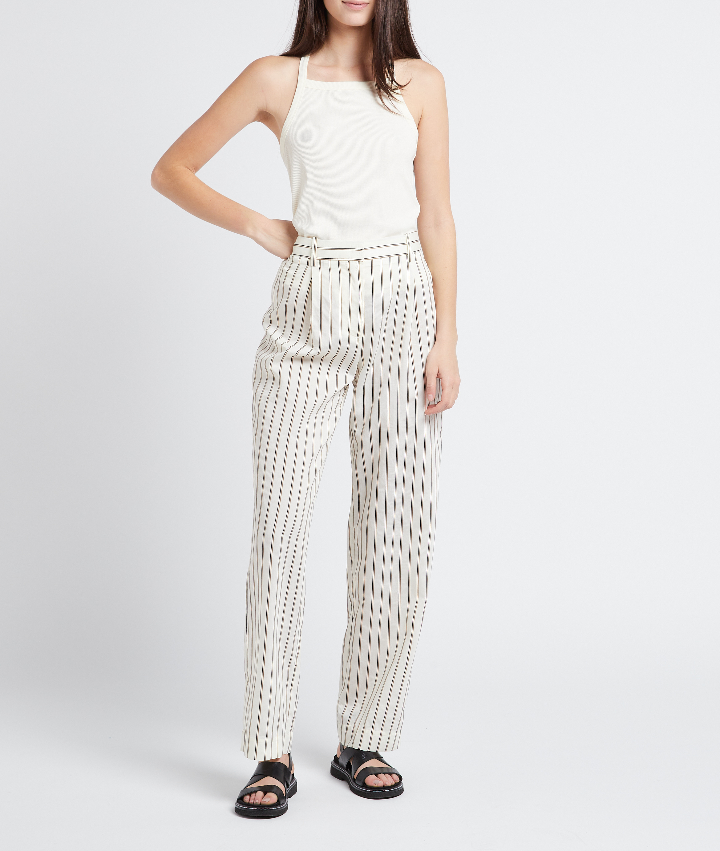 Striped straight-leg pants SAMSOE SAMSOE White