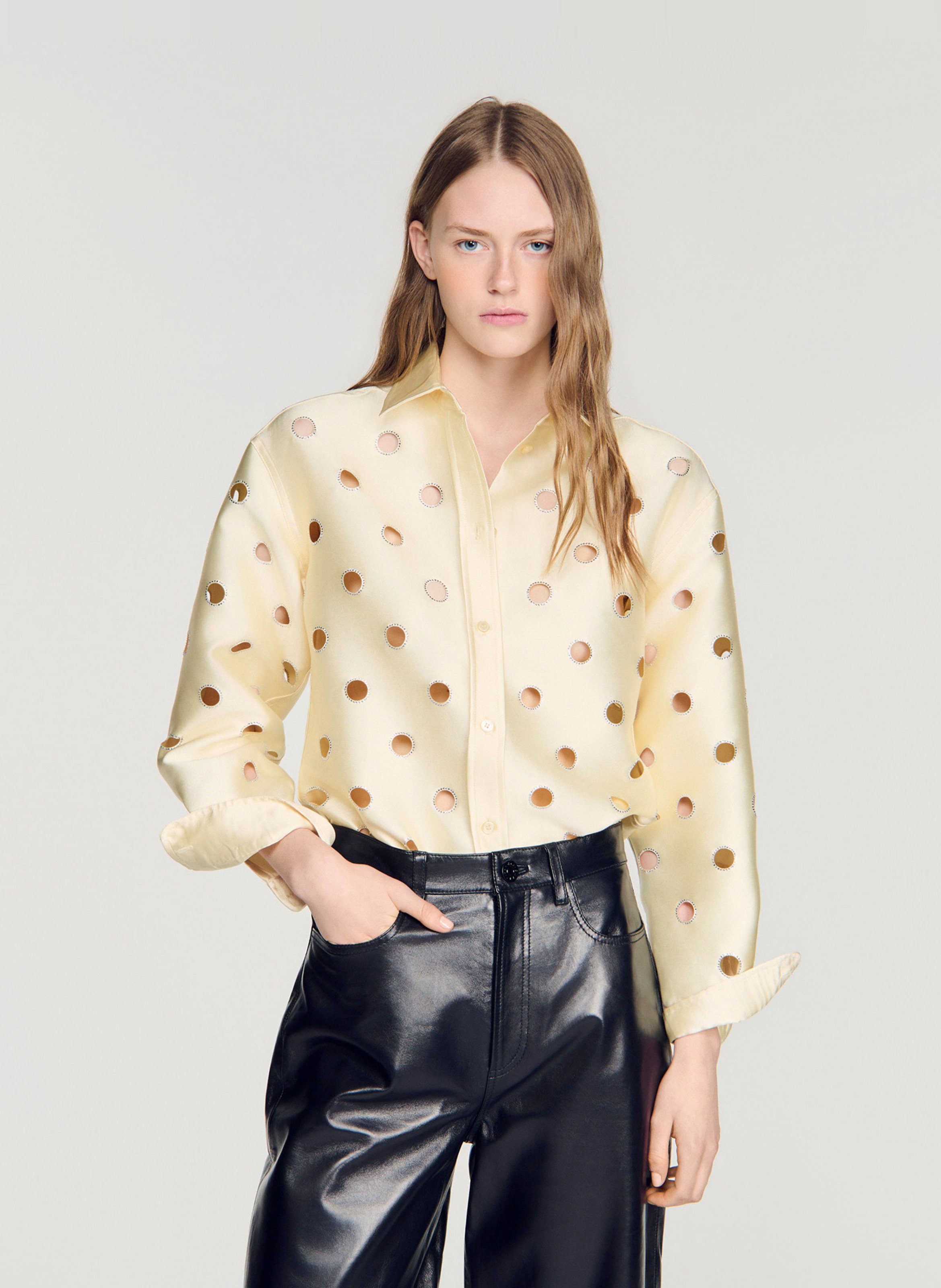 Ruime blouse met strass-gaatjes SANDRO Beige