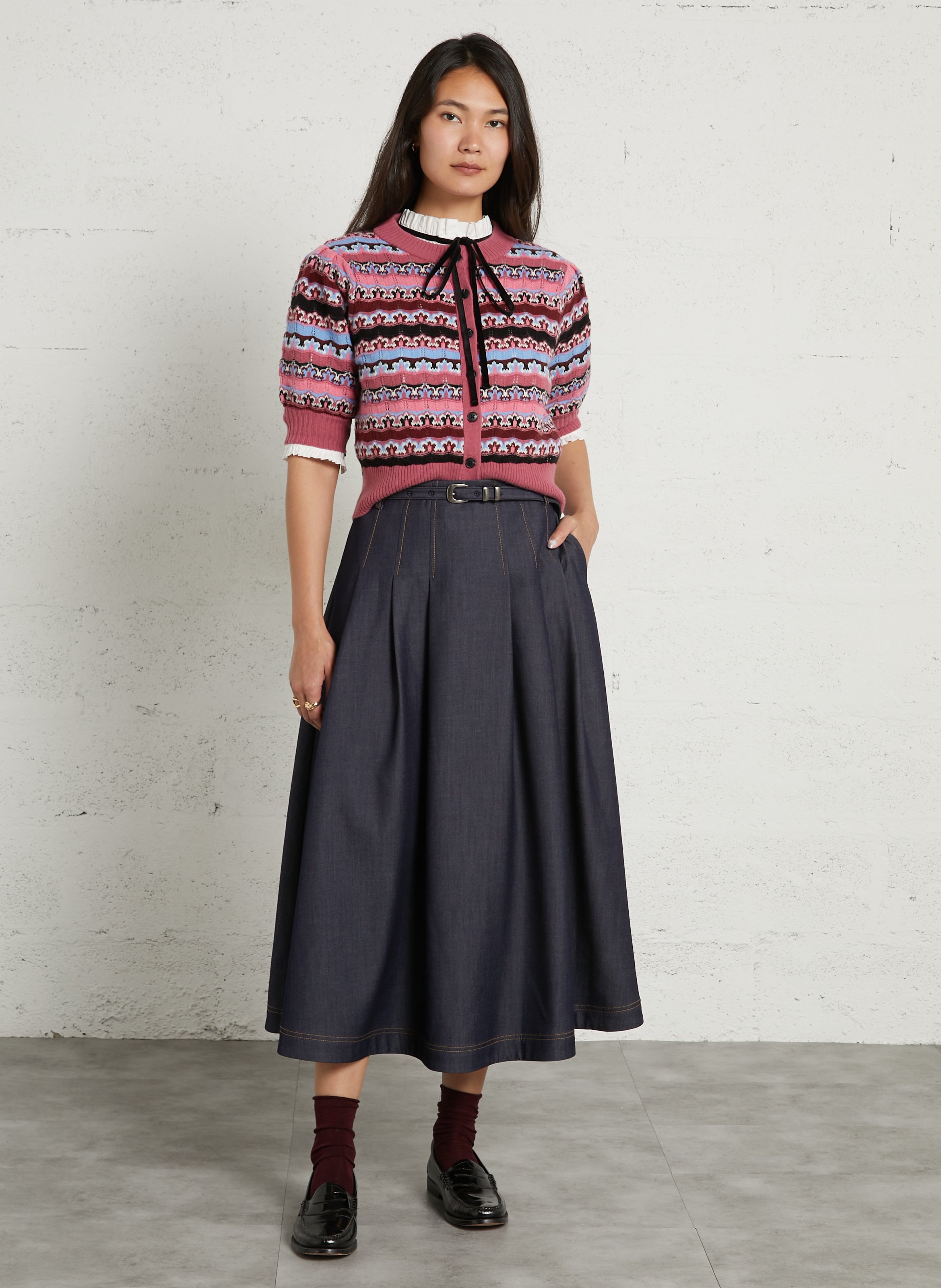 Round neck patterned vest SUNCOO Pink