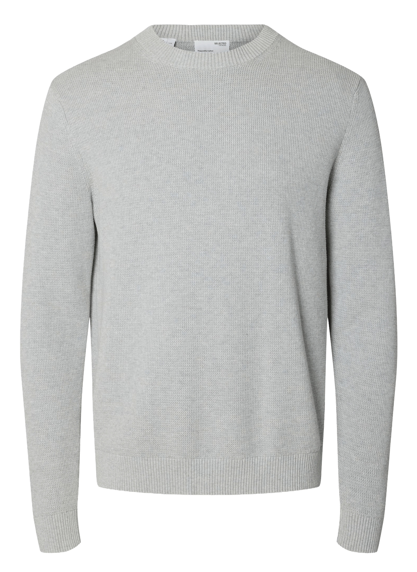 Pull col rond en coton bio  | Gris SELECTED Homme