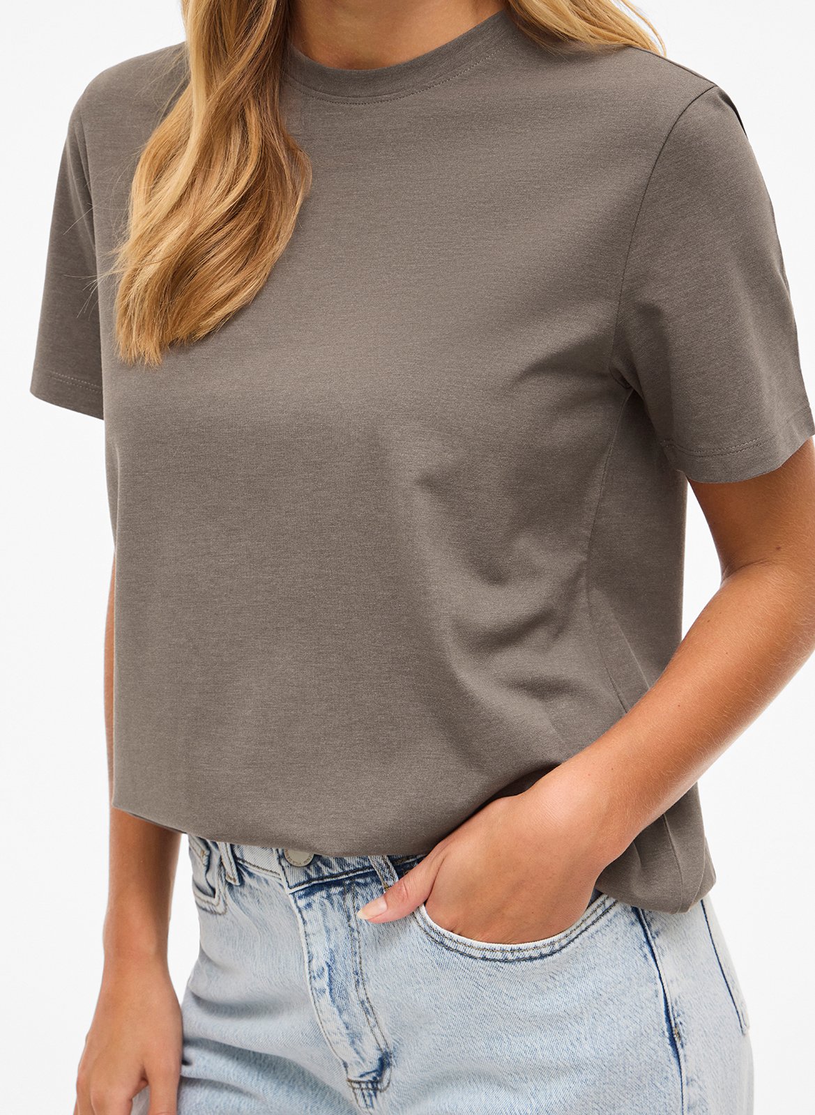 Round-neck organic cotton T-shirt VILA Brown