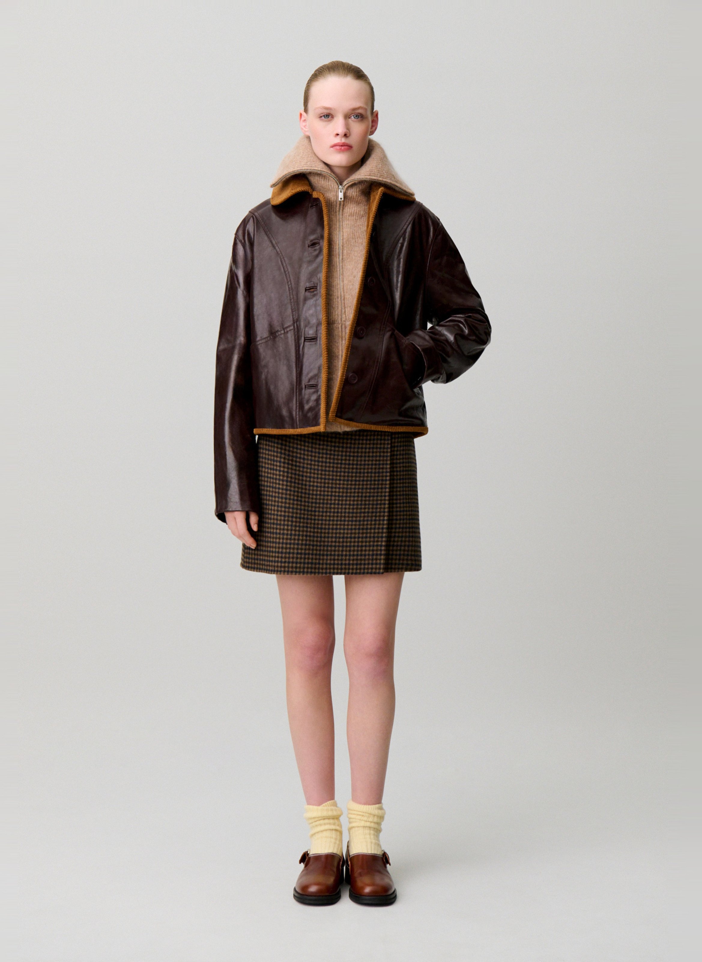 Blouson droit boutonné en cuir CLAUDIE PIERLOT Rouge