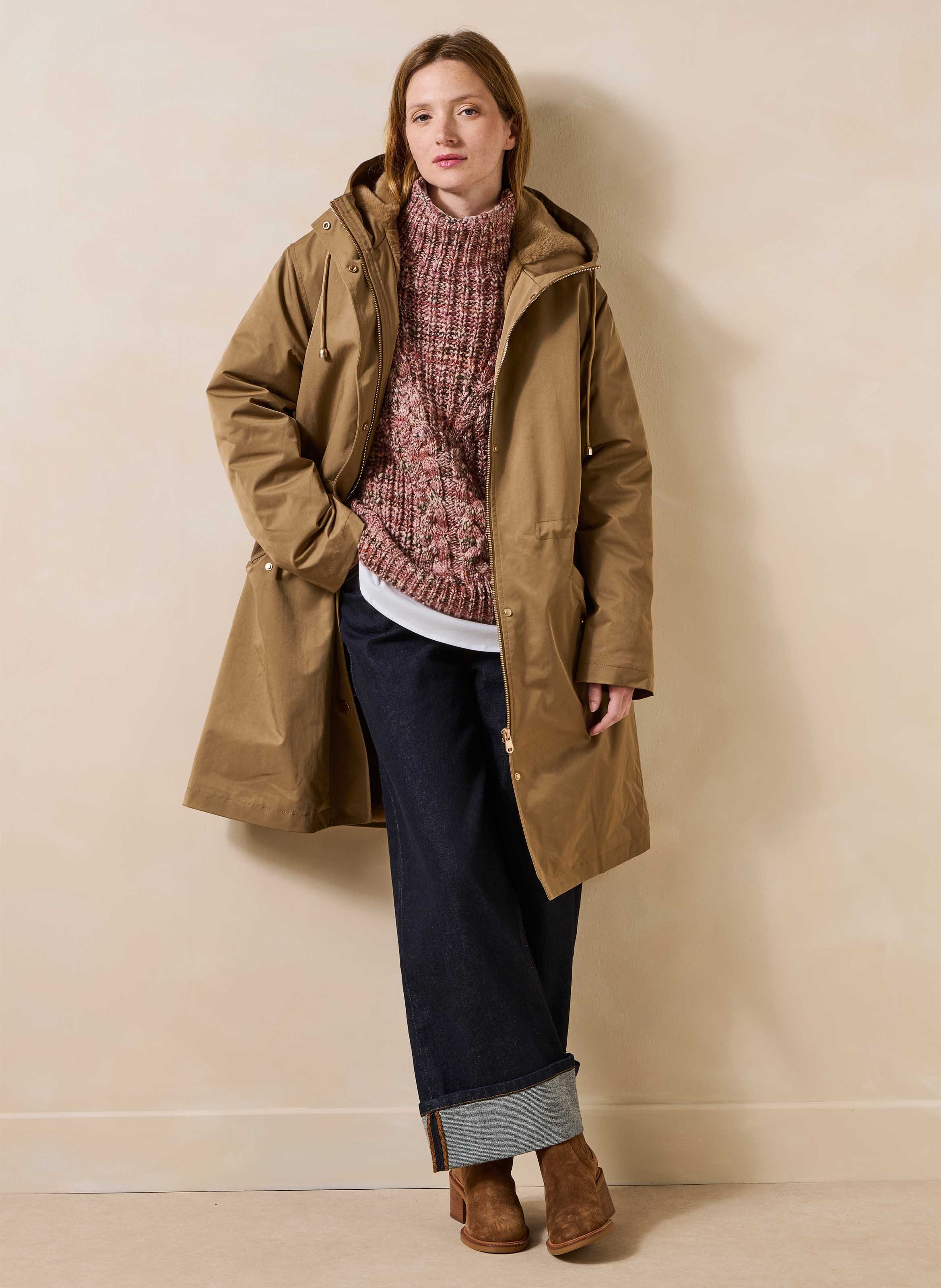 Lange parka met capuchon LA FEE MARABOUTEE Beige