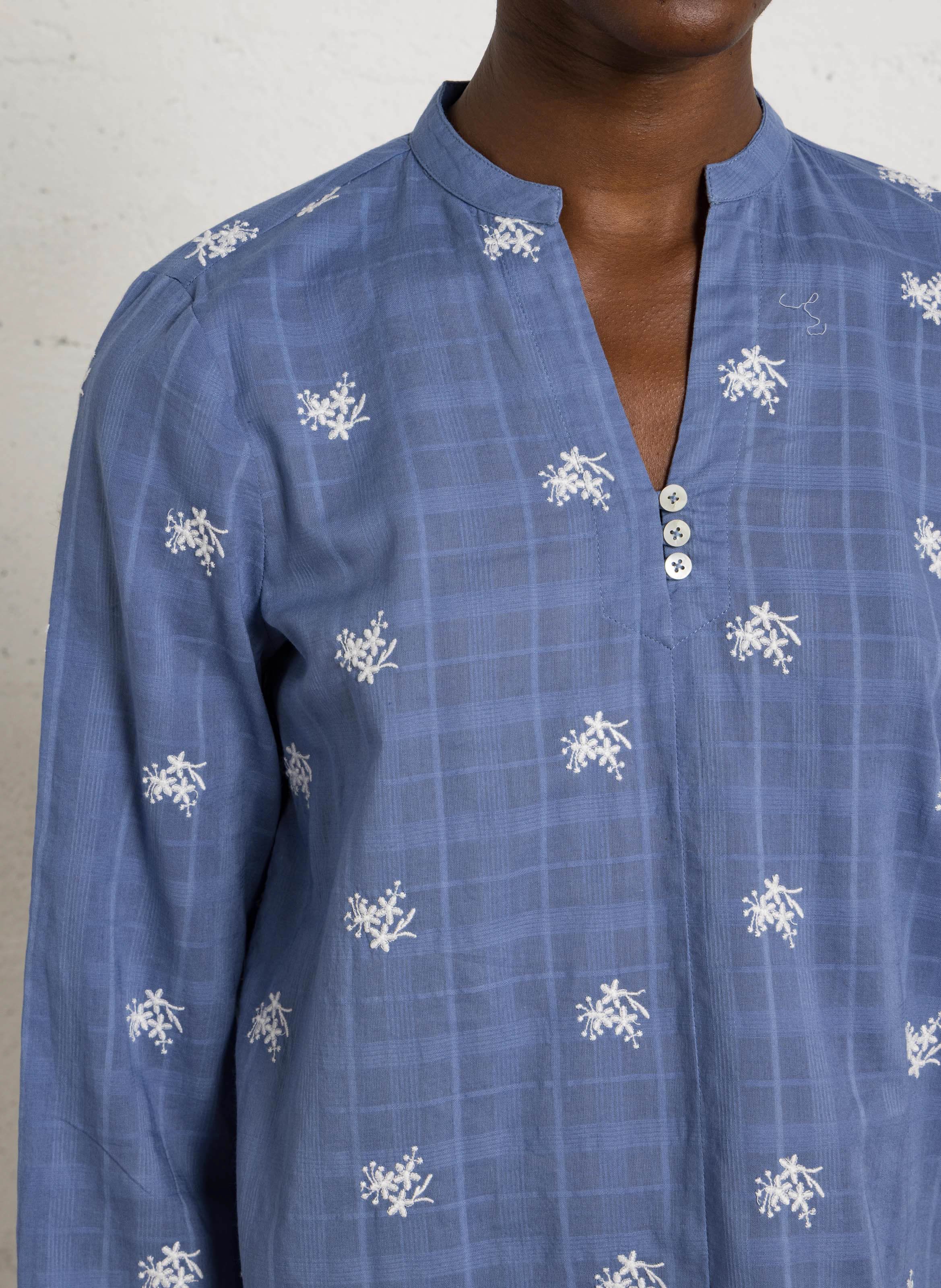 Blouse avec fleurs brodées en coton NICE THINGS Bleu