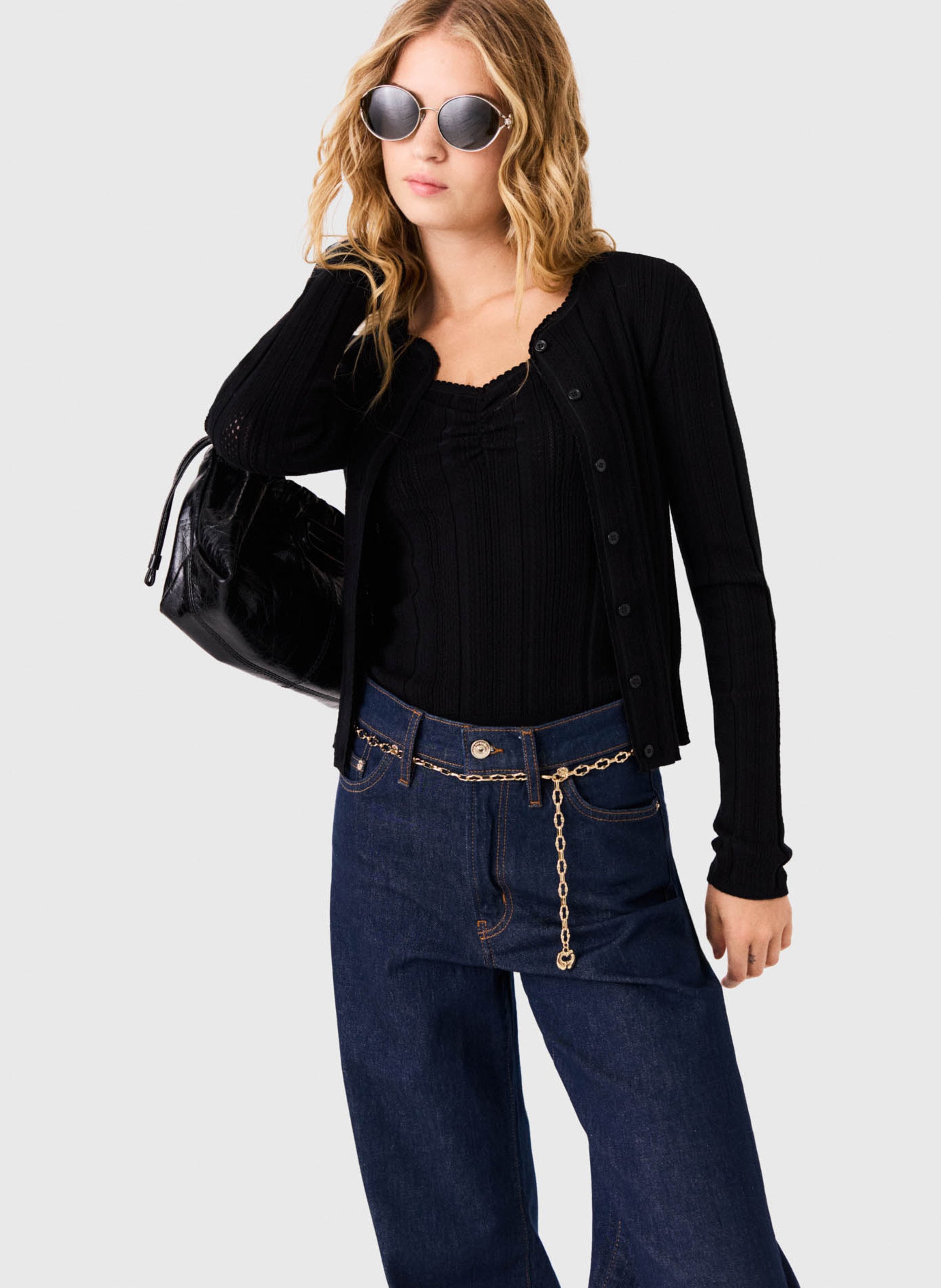 2-in-1 effen katoenmix vest MAJE Zwart