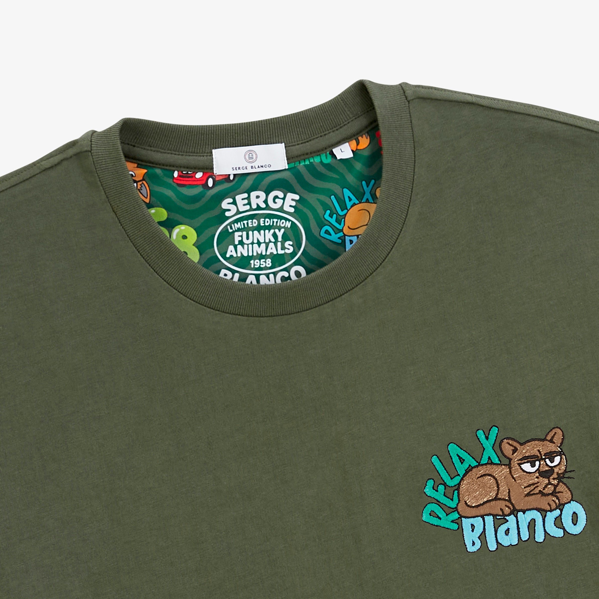 Short-sleeve round neck t-shirt with embroidered Thor design in thyme green SERGE BLANCO Green