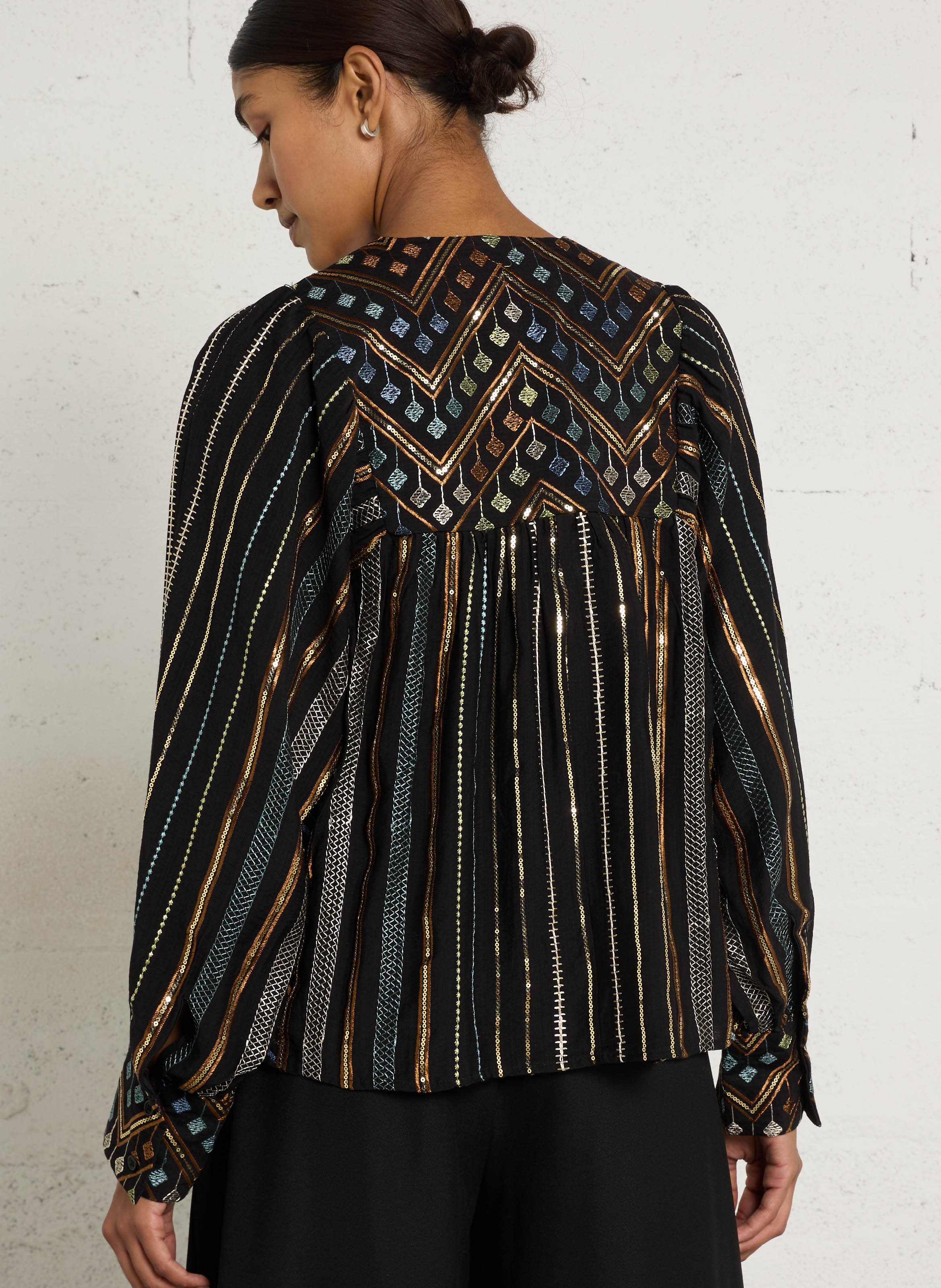 Blouse col rond brodée SEE U SOON Noir