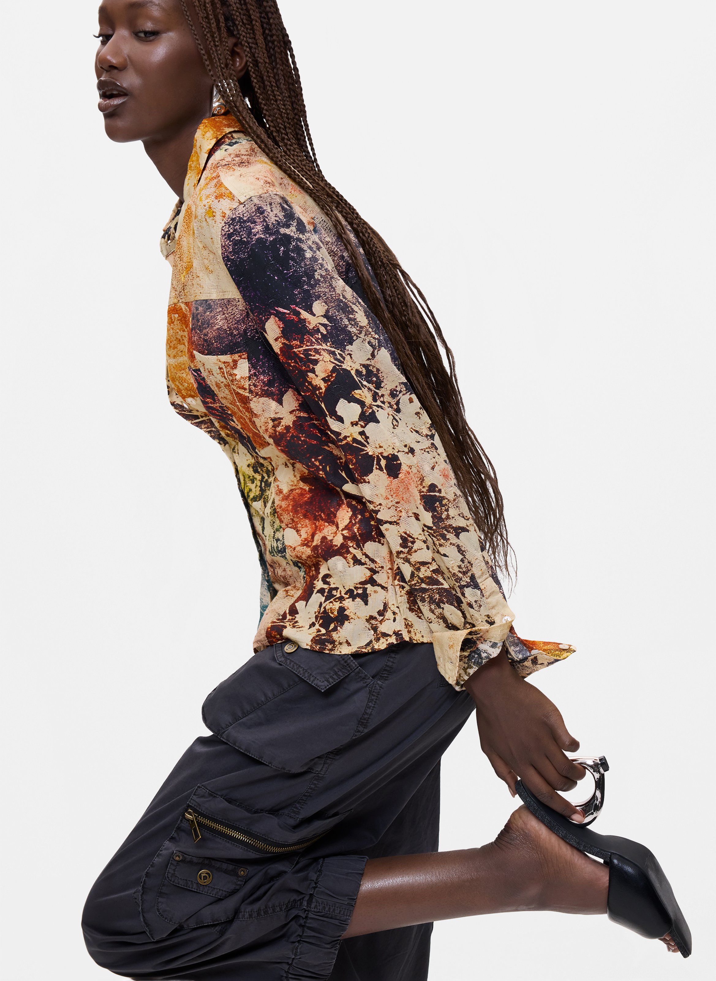 Straight printed cotton shirt DESIGUAL Blue