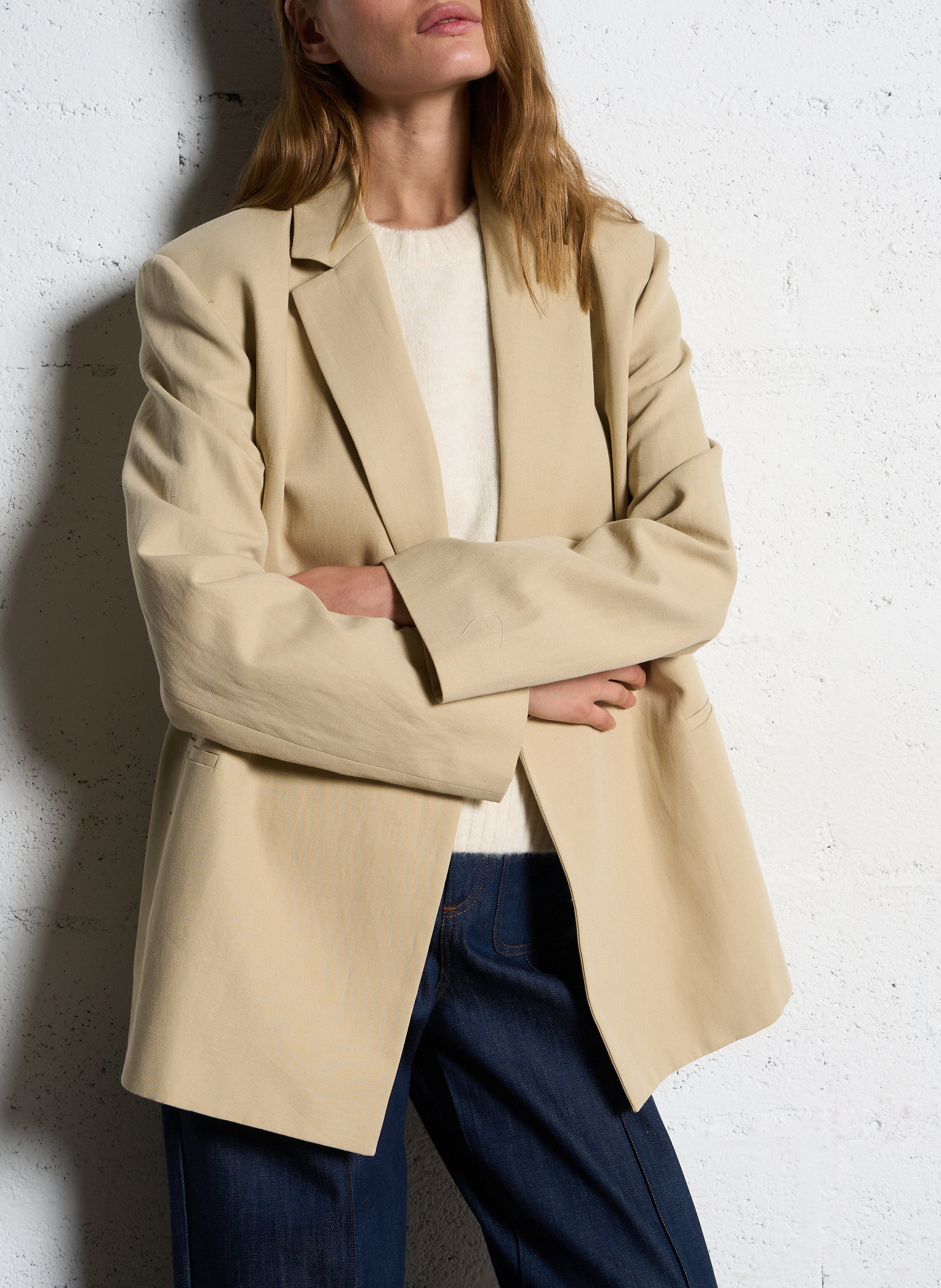 Gerade geschnittener Blazer aus Baumwoll-Mix POMANDERE Beige