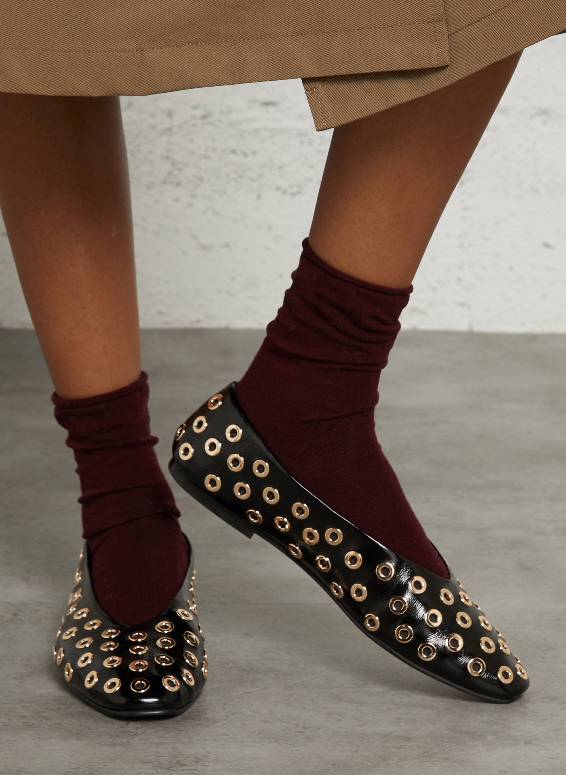 Leder-Ballerinas mit Metallösen BERENICE Schwarz