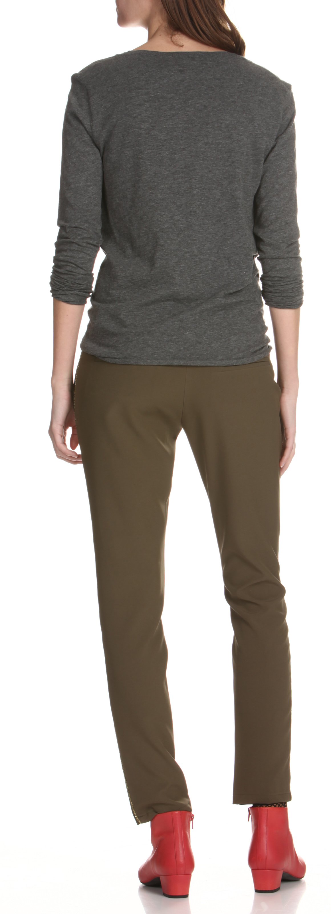 V-neck cotton-blend T-shirt Grey