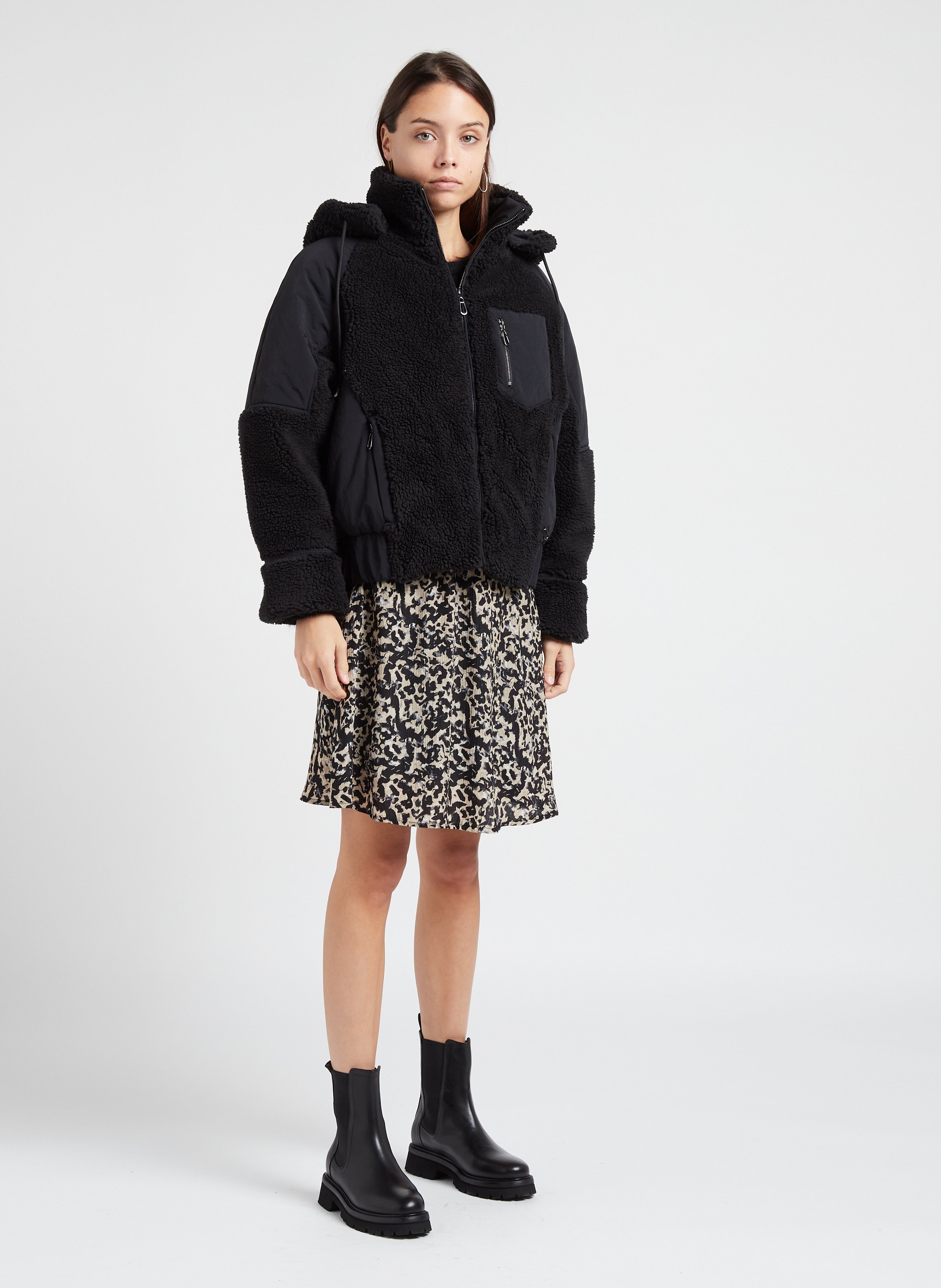 Doudoune Oversize Col Montant Bi mati re Eva Noir Ba sh Femme