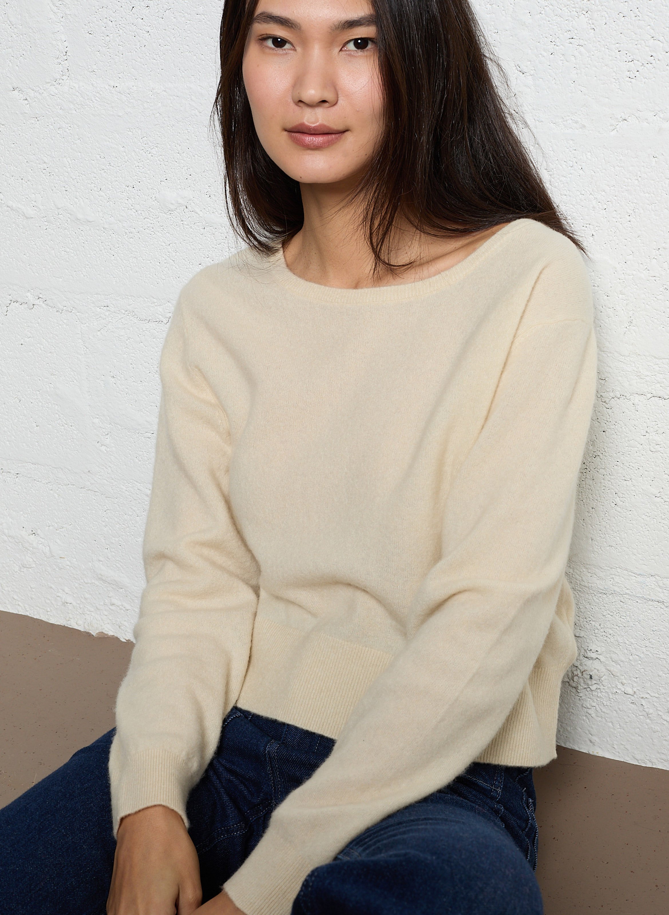 Pull ample en laine mélangée Beige