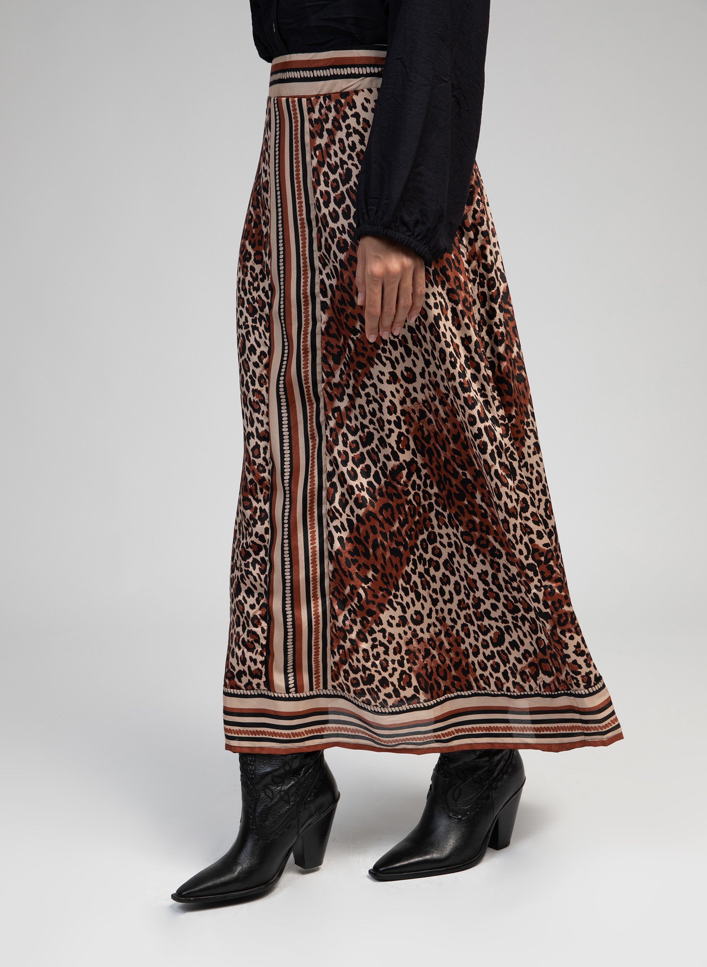 Lange, gerende rok AN'GE Bruin