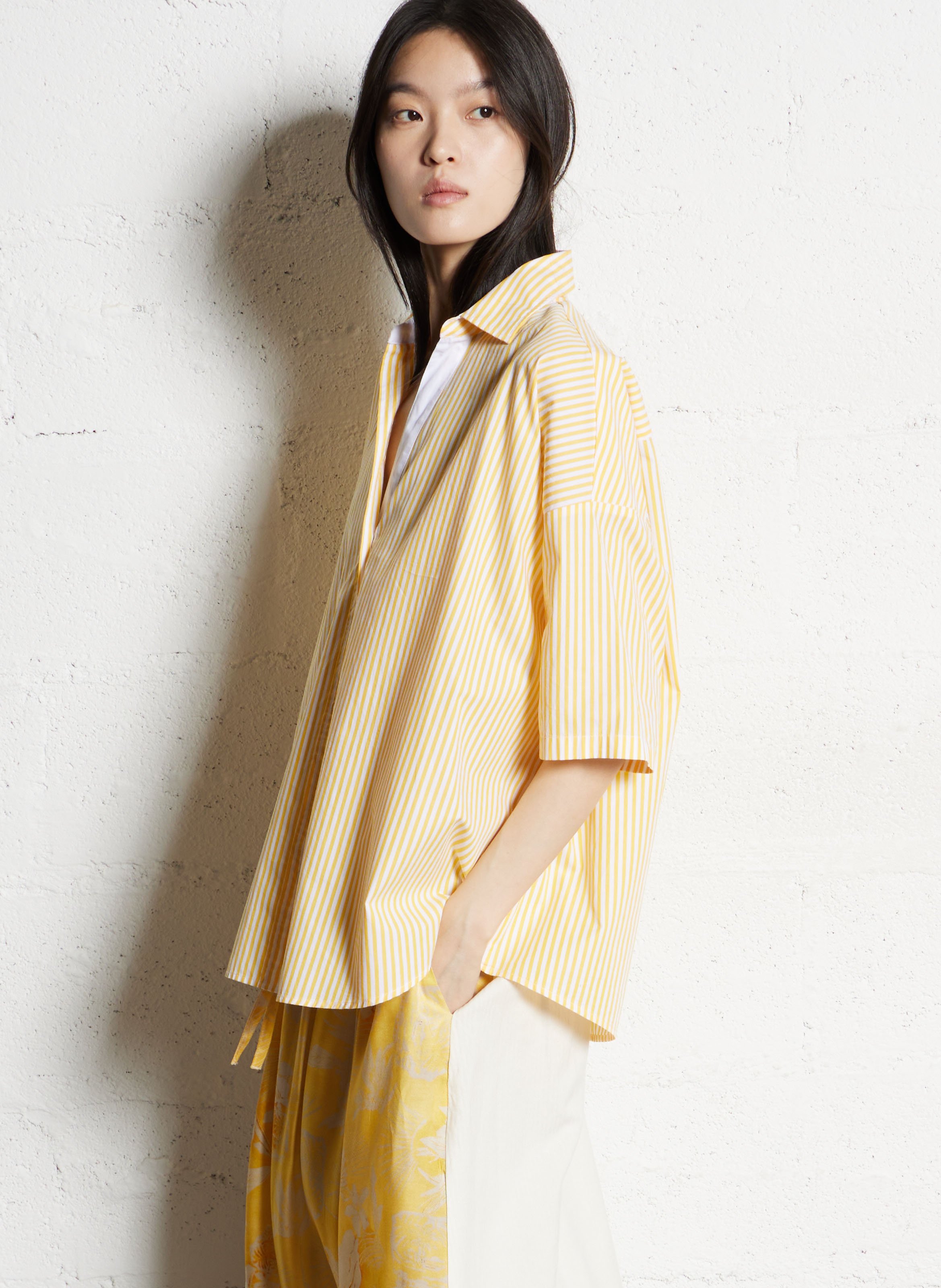 Chemise ample rayée manches courtes DIEGA Jaune