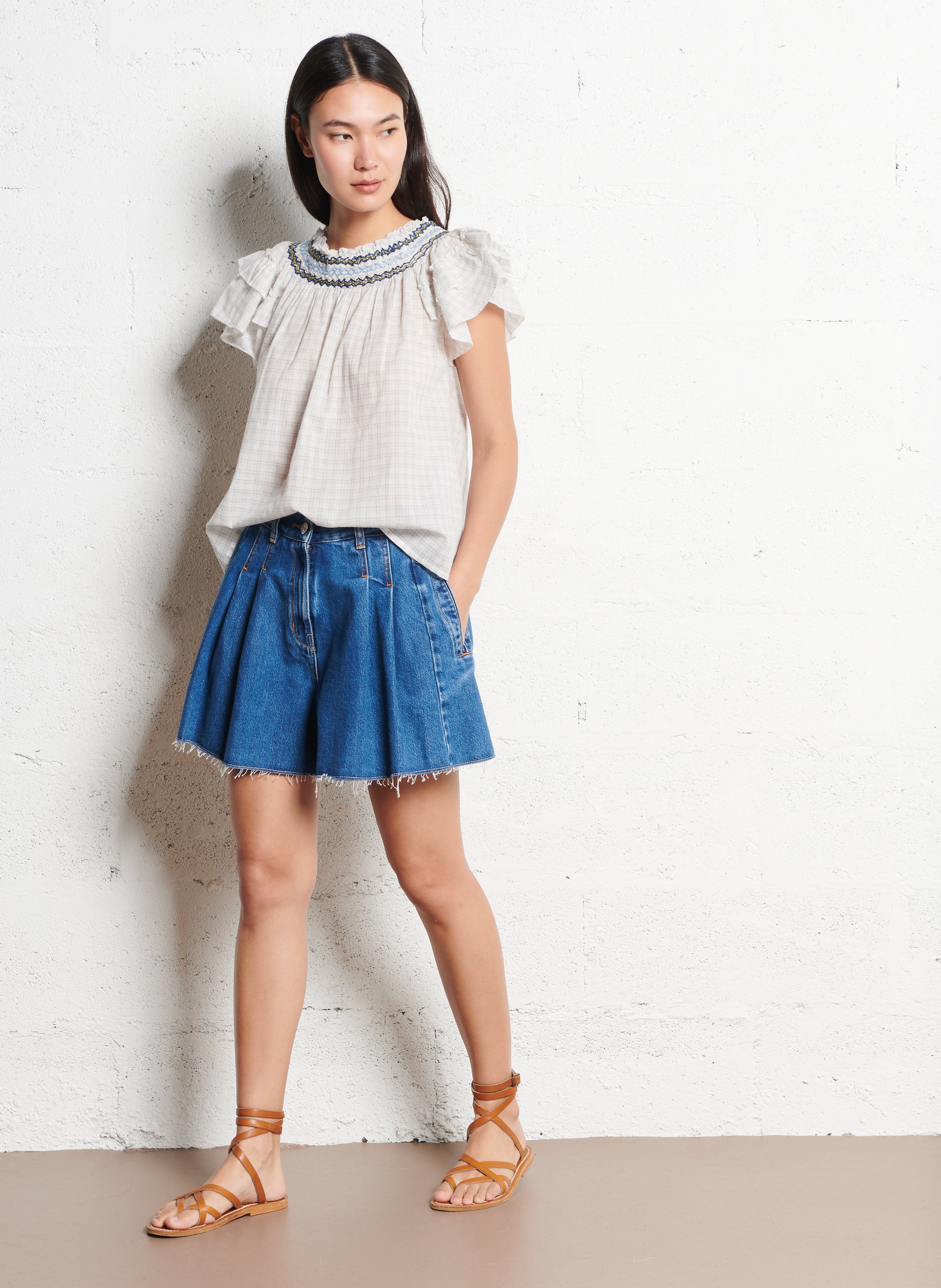 Short large en coton mélangé BELLEROSE Bleu